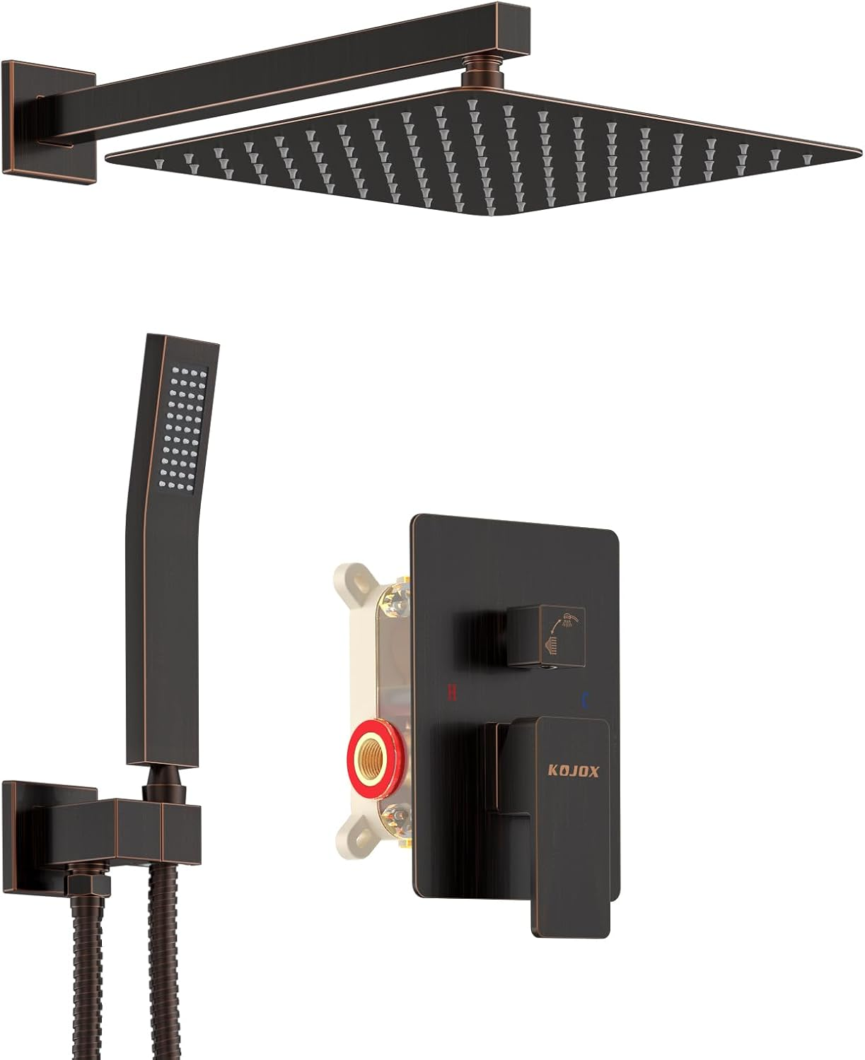 12-inch black shower system with rain shower head