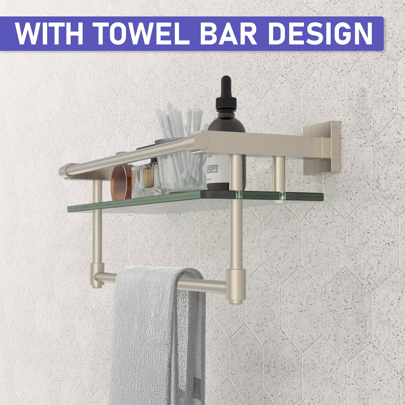 16-inch hanging rod, brushed finish, glass shelf. - 图片 6