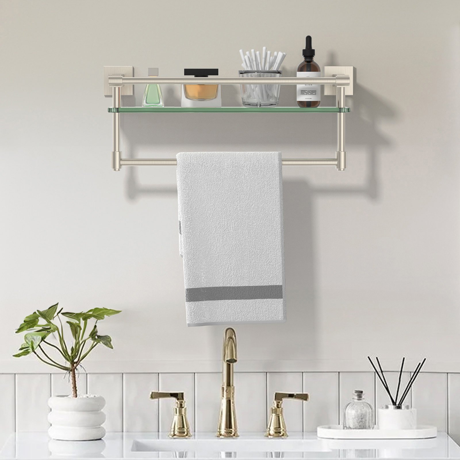 16-inch hanging rod, brushed finish, glass shelf. - 图片 7