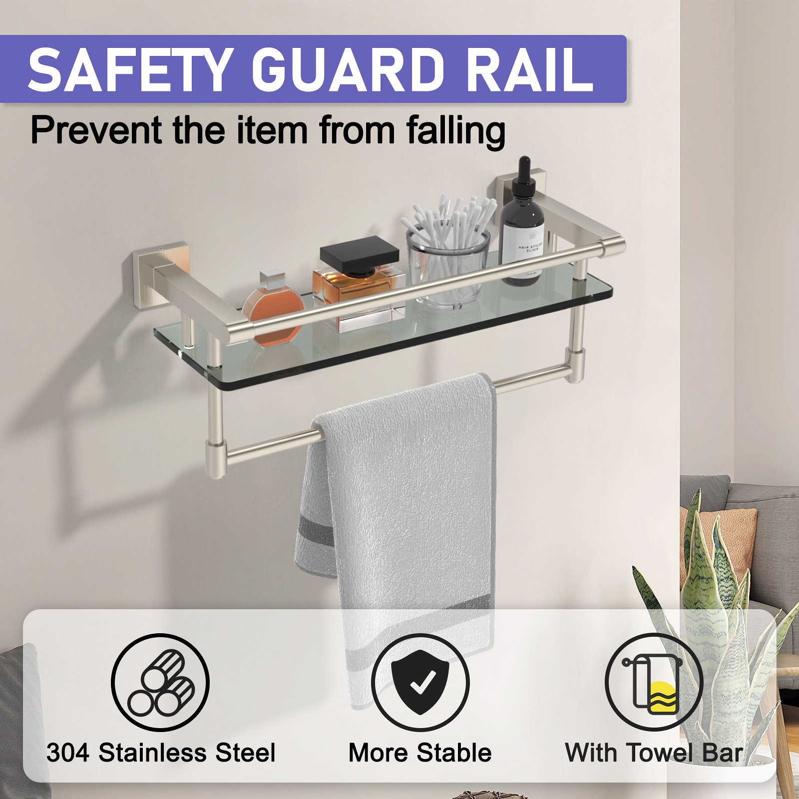 16-inch hanging rod, brushed finish, glass shelf. - 图片 9