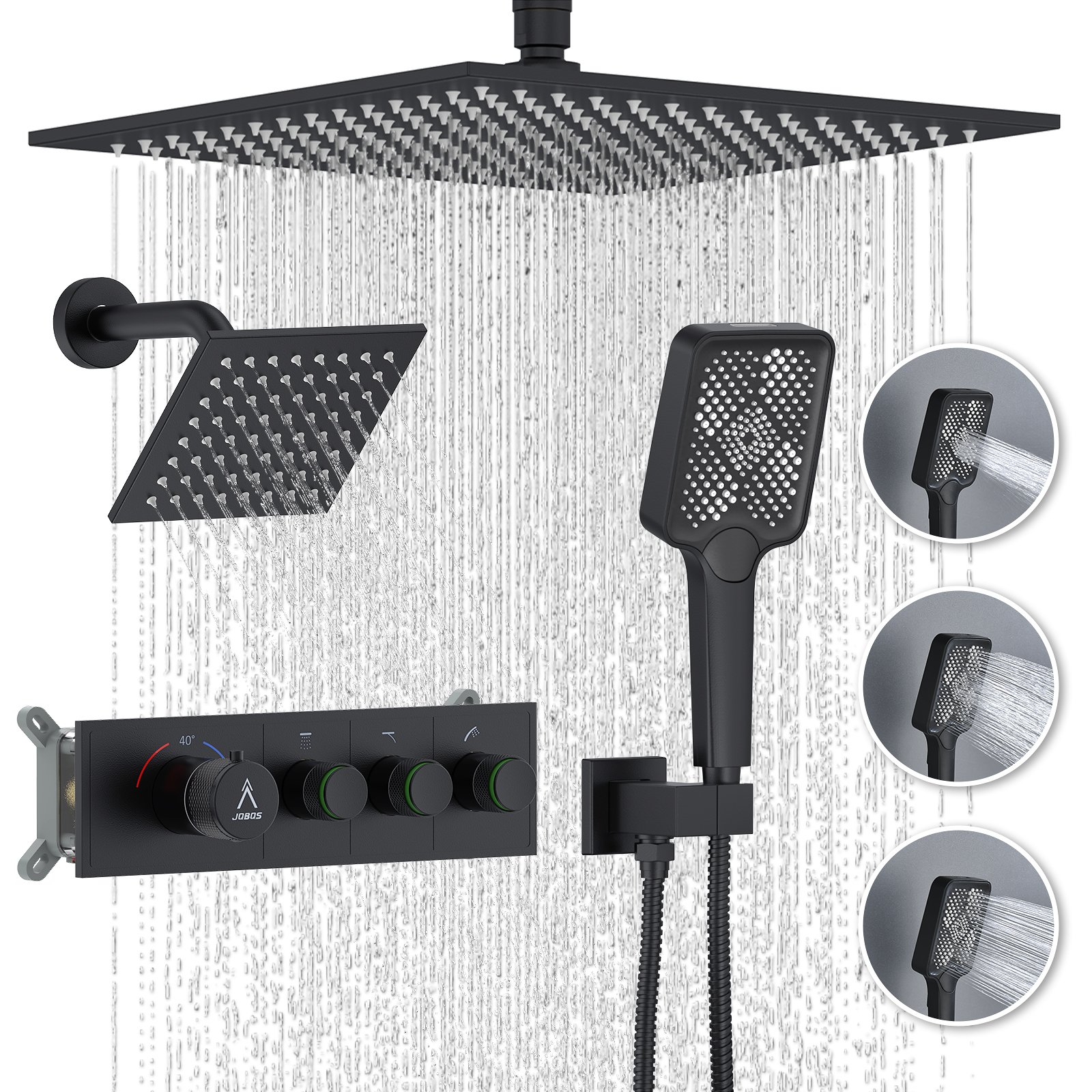 Thermostatic square three-function matte black - 图片 8