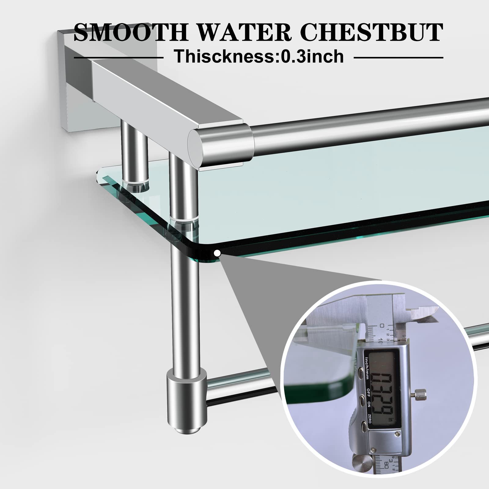 20-inch hanging rod, chrome-plated glass shelf - 图片 8