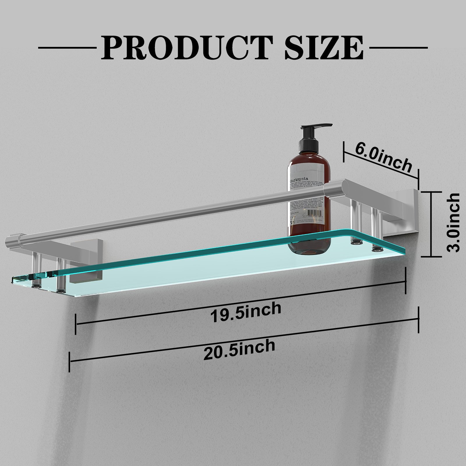 20-inch rodless, brushed finish glass shelf - 图片 3