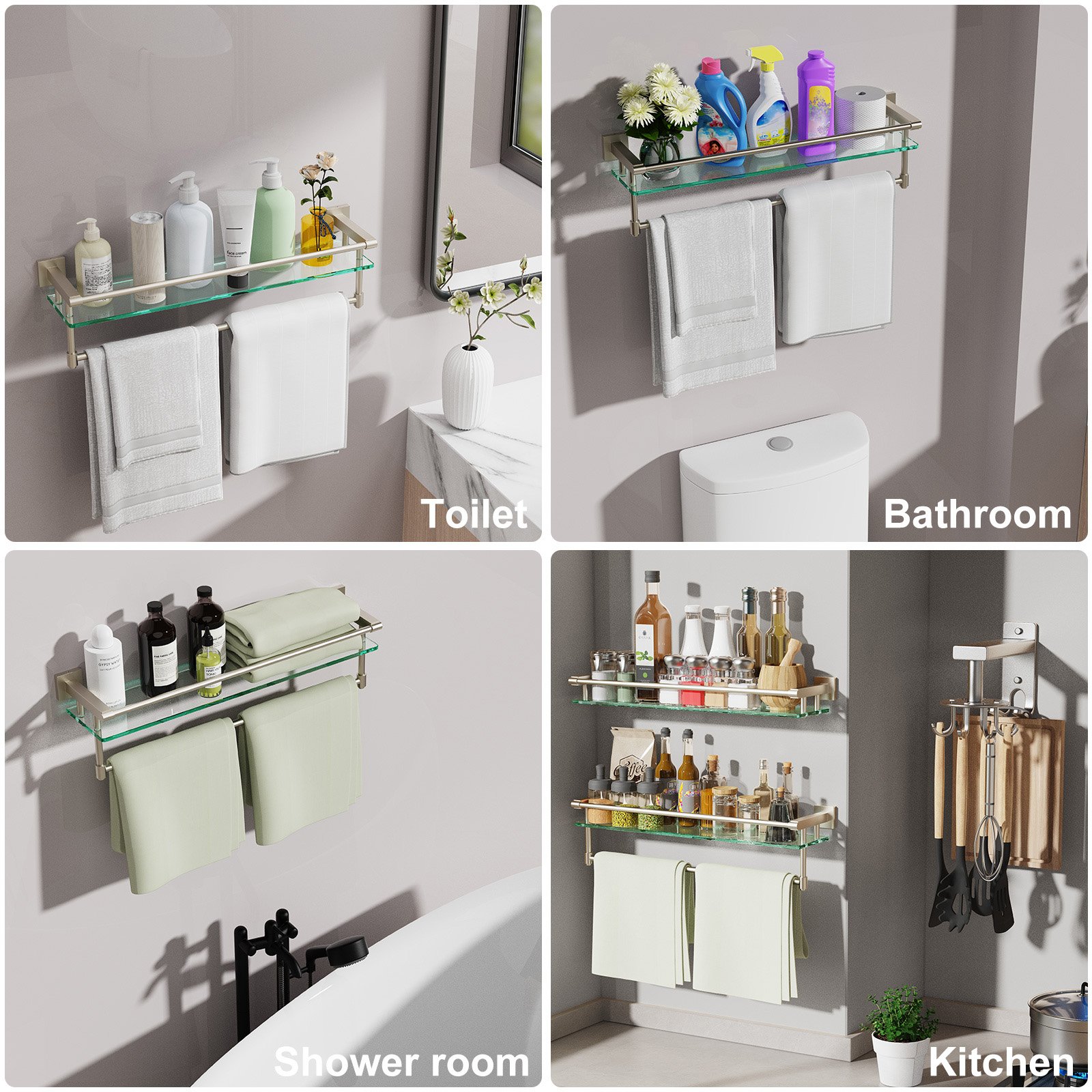 24-inch hanging rod, brushed finish, glass shelf - 图片 6