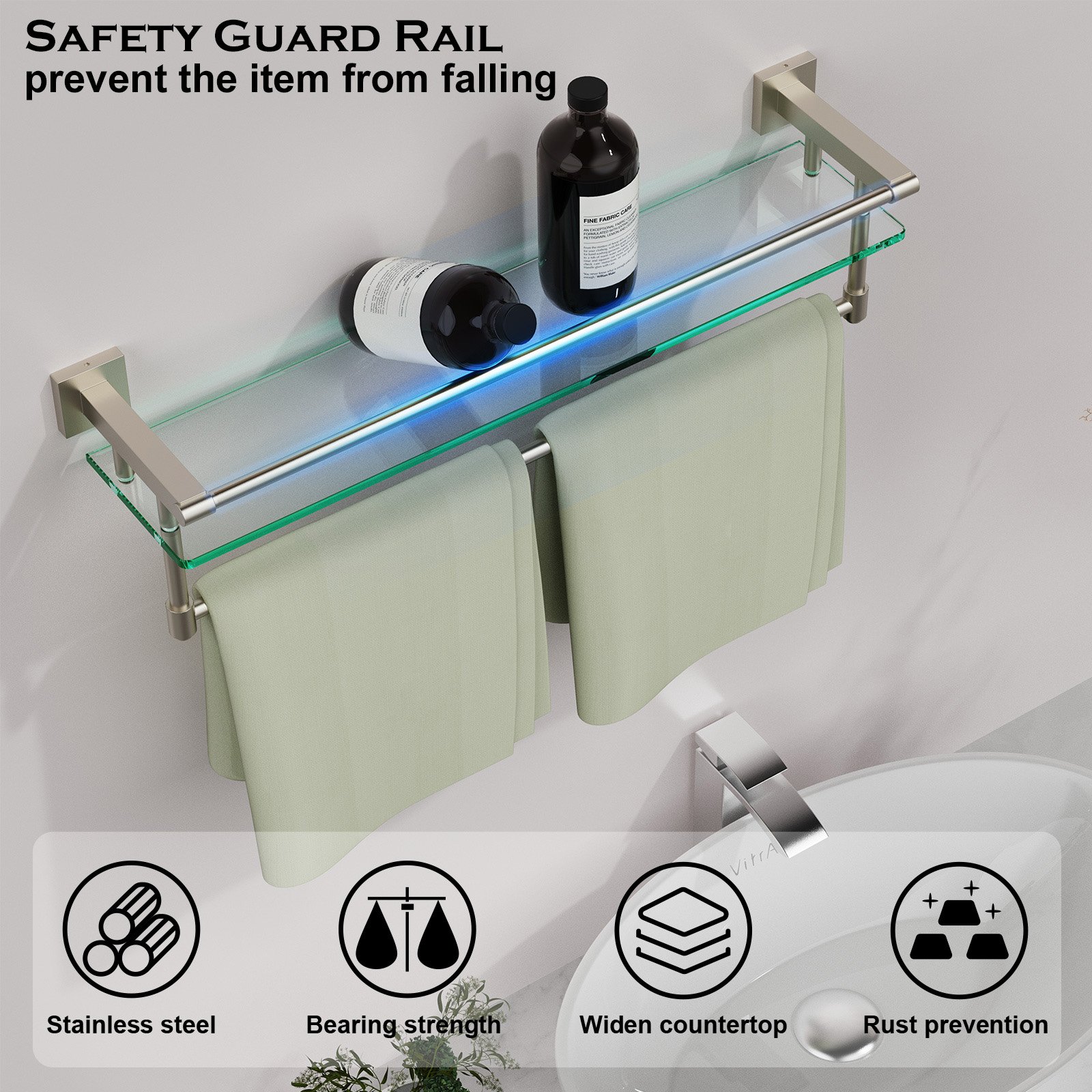 24-inch hanging rod, brushed finish, glass shelf - 图片 8