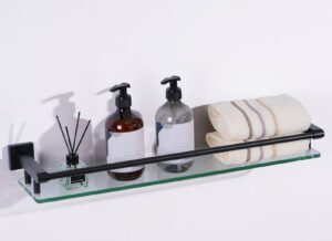 24-inch, rodless, matte black glass shelf