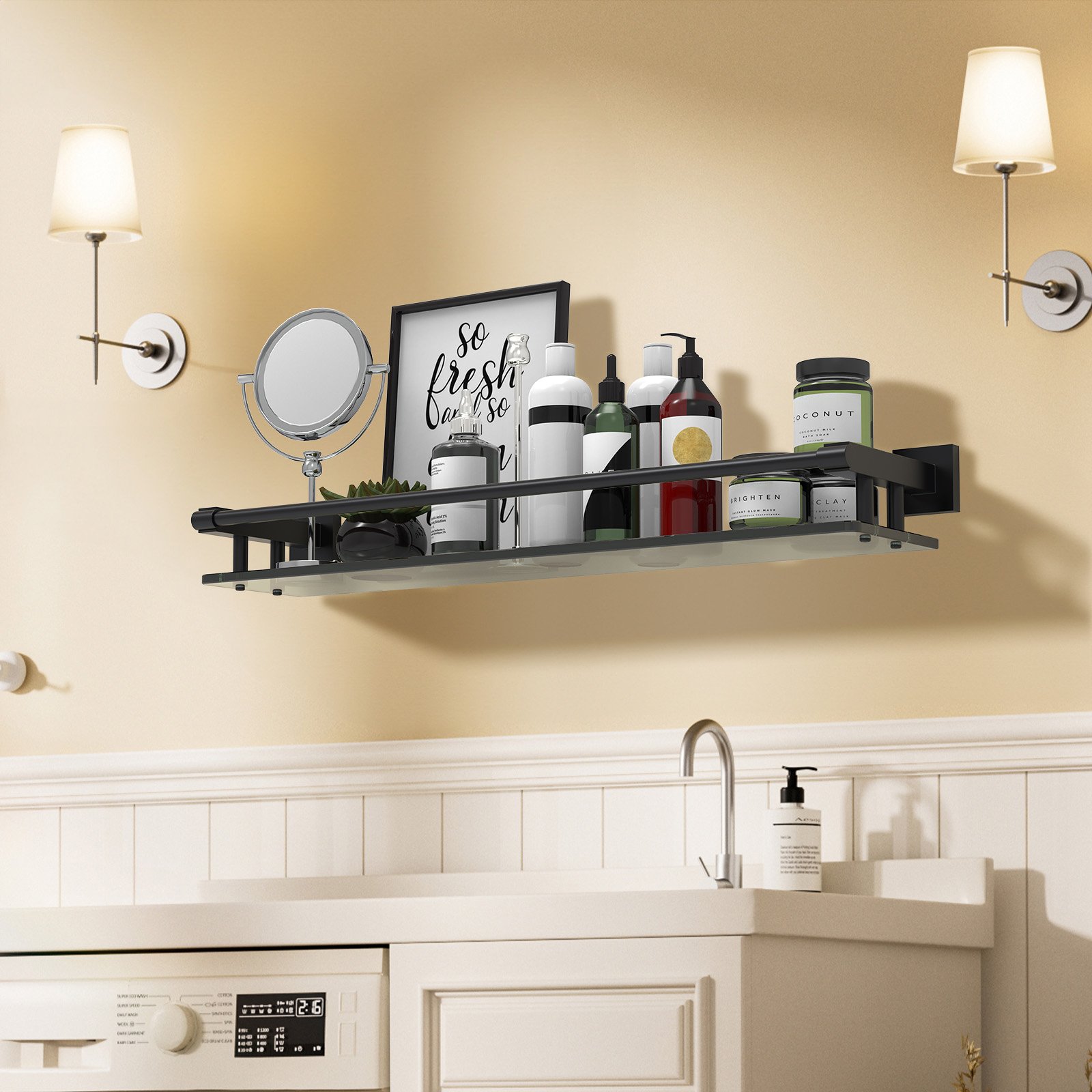 24-inch, rodless, matte black glass shelf - 图片 3