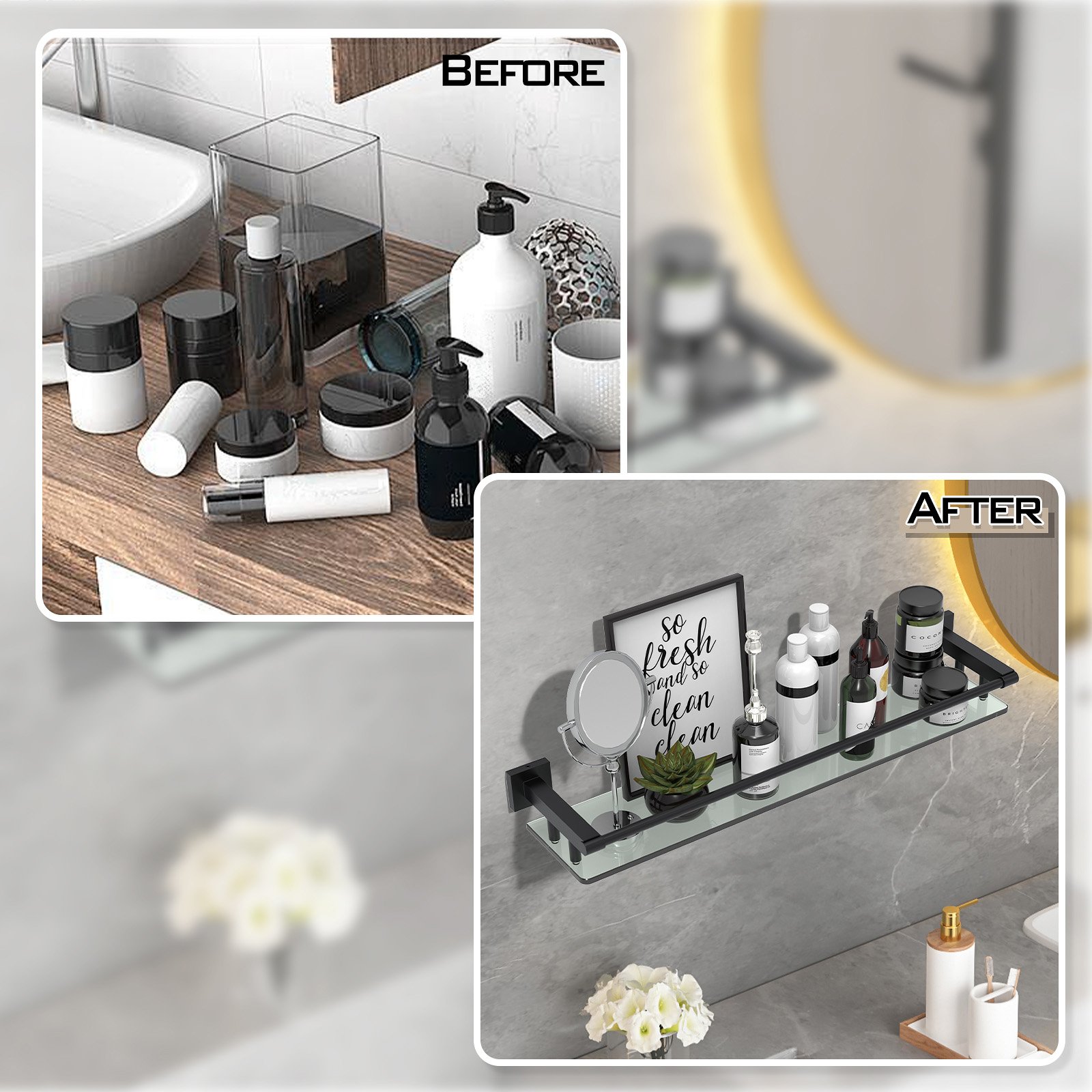 24-inch, rodless, matte black glass shelf - 图片 8