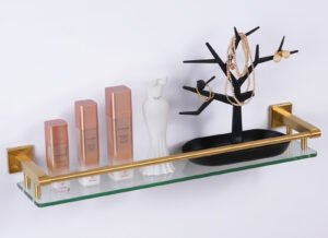 24-inch, rodless, brushed gold finish glass shelf