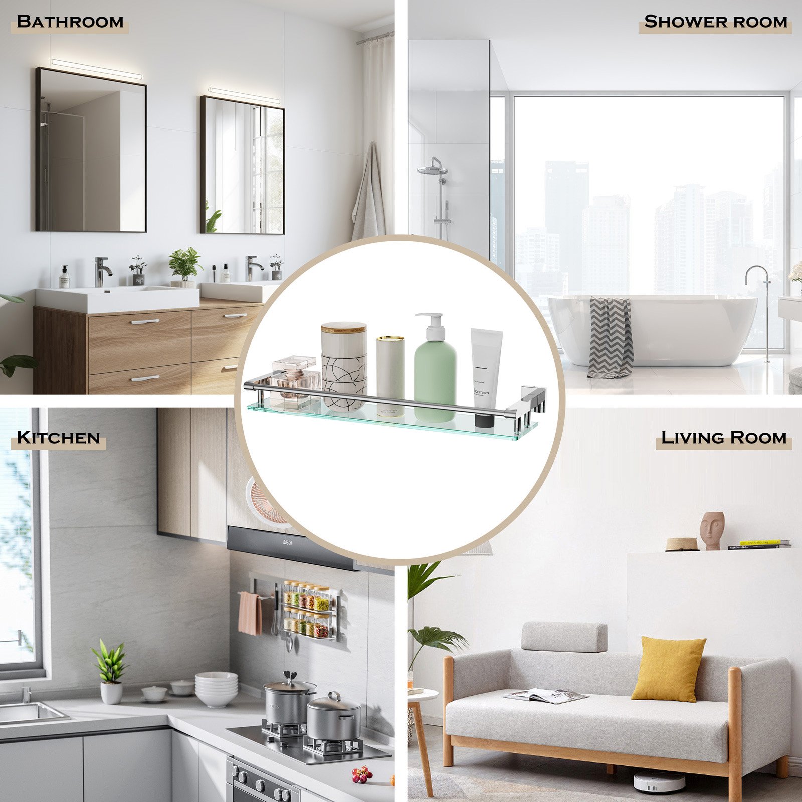 24-inch rodless chrome-plated glass shelf - 图片 5