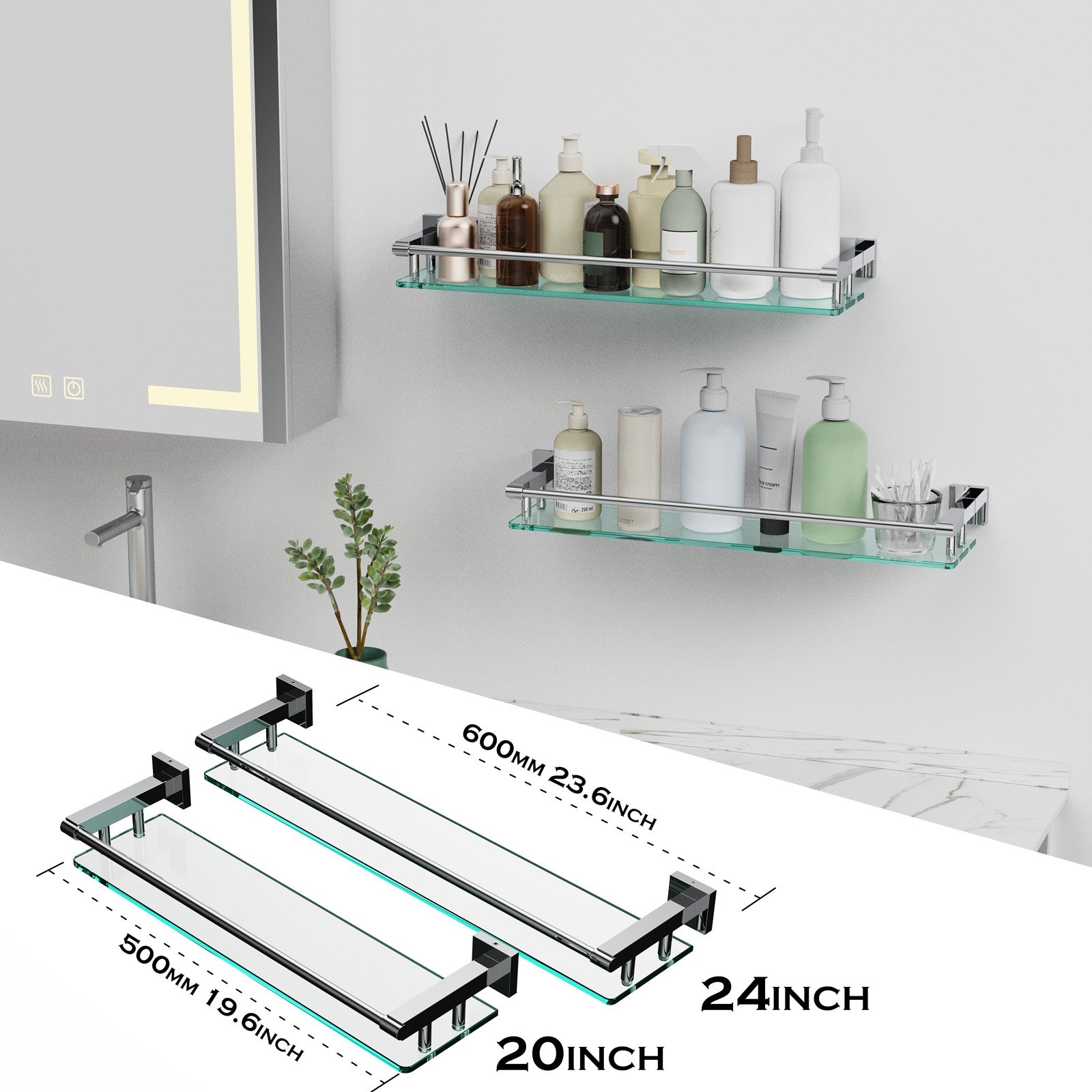 24-inch rodless chrome-plated glass shelf - 图片 7