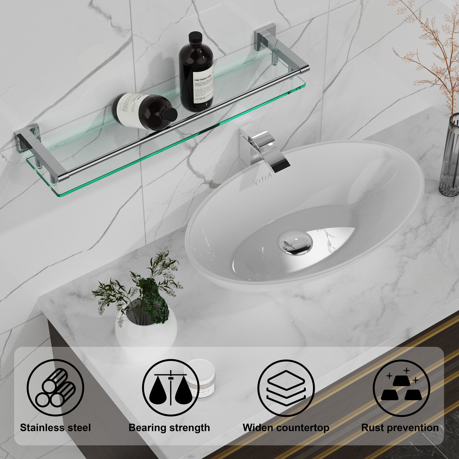 24-inch rodless chrome-plated glass shelf - 图片 9