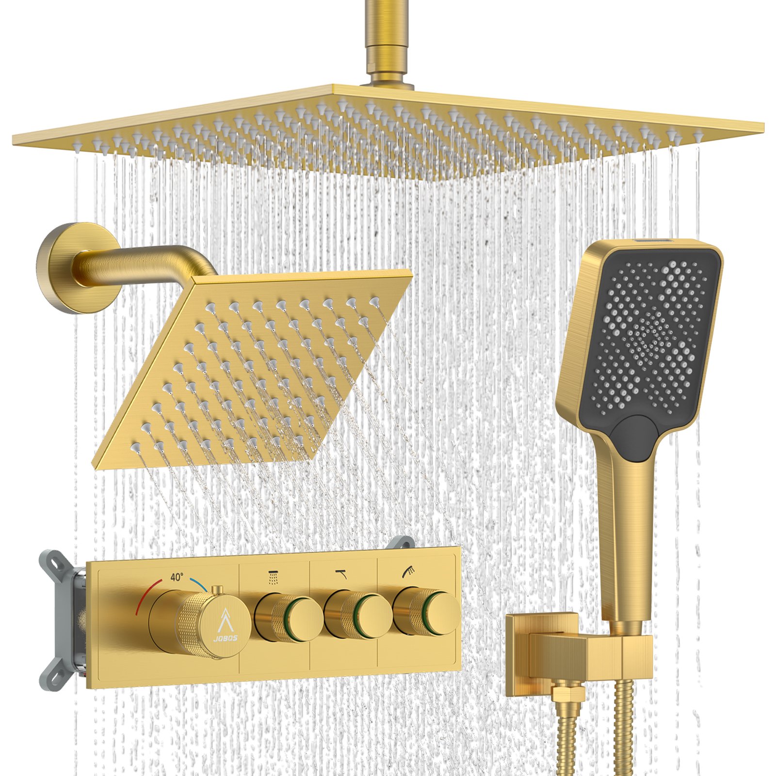 Thermostatic square three-function shower system, brushed gold finish. - 图片 8