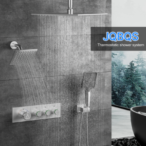 Thermostatic square shower head with three functions