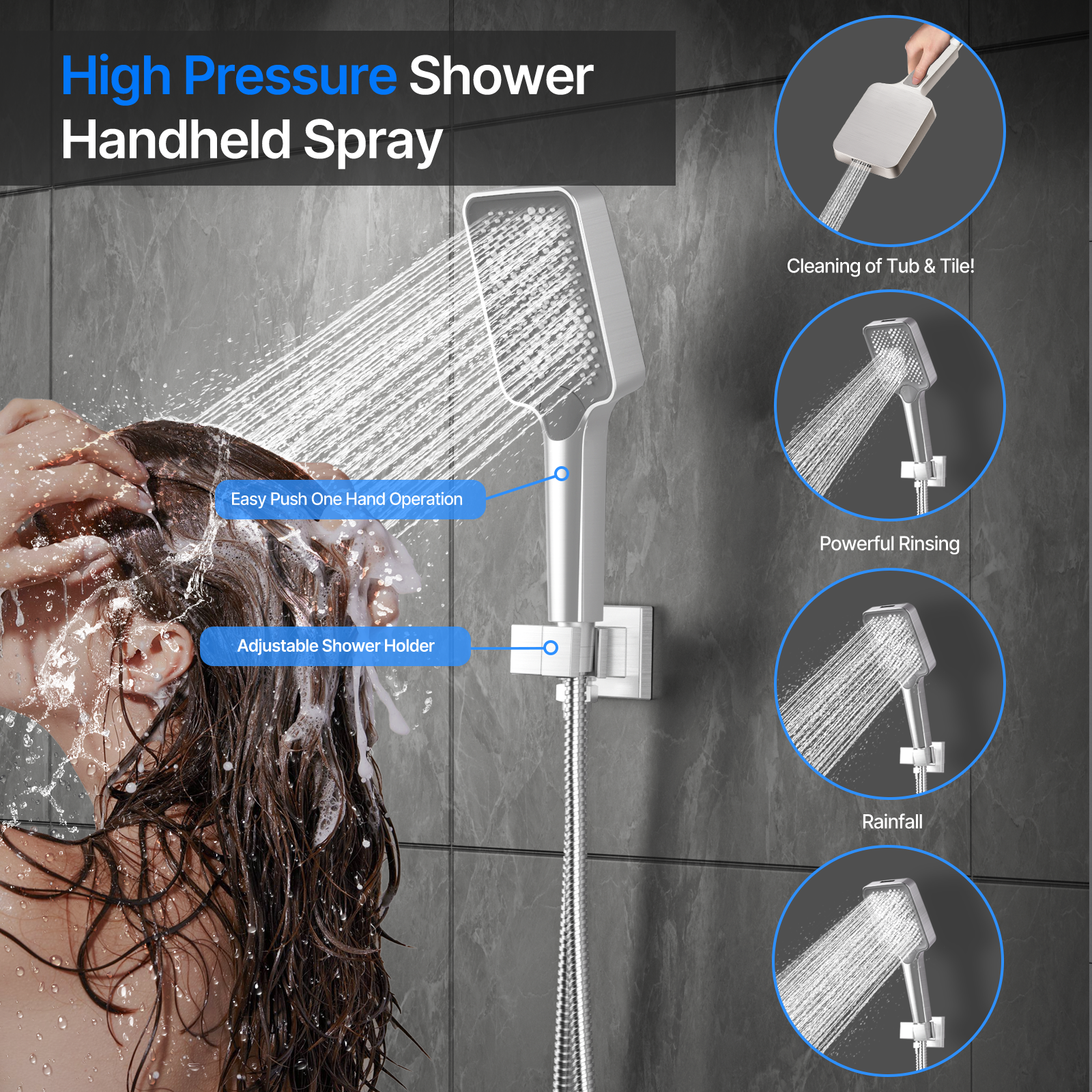 Thermostatic square shower head with three functions - 图片 4