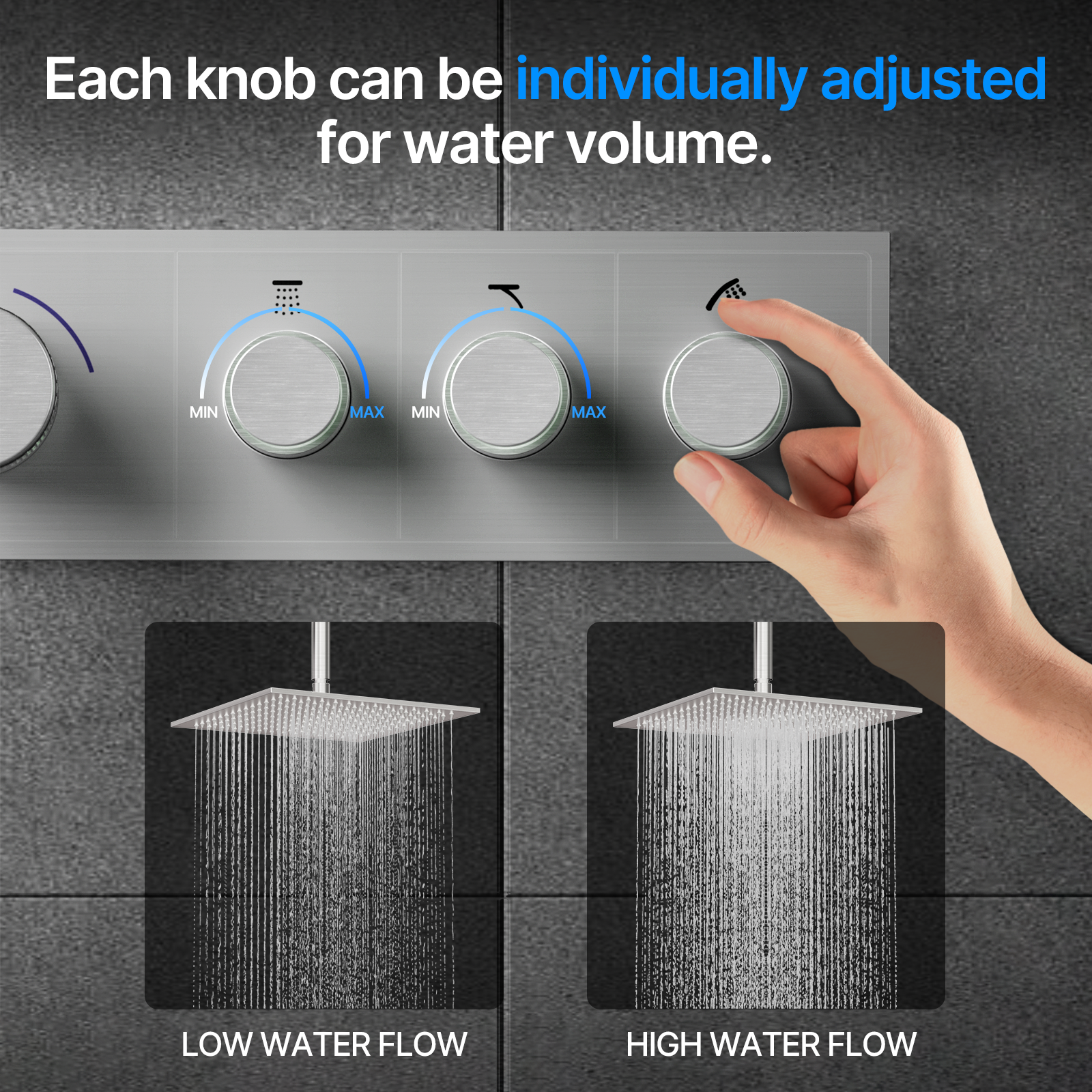 Thermostatic square shower head with three functions - 图片 7