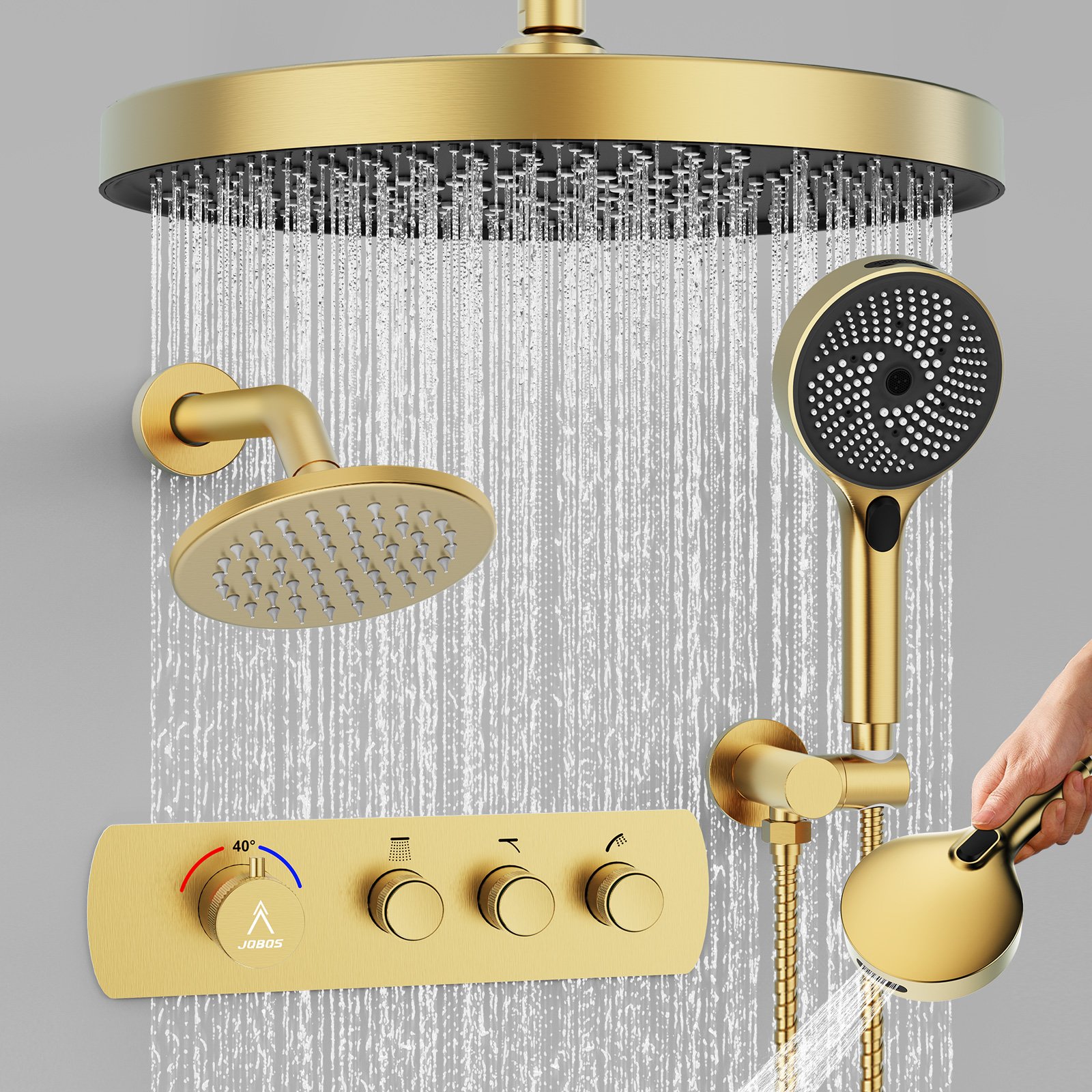 Thermostatic round three-function brushed gold (shower system)