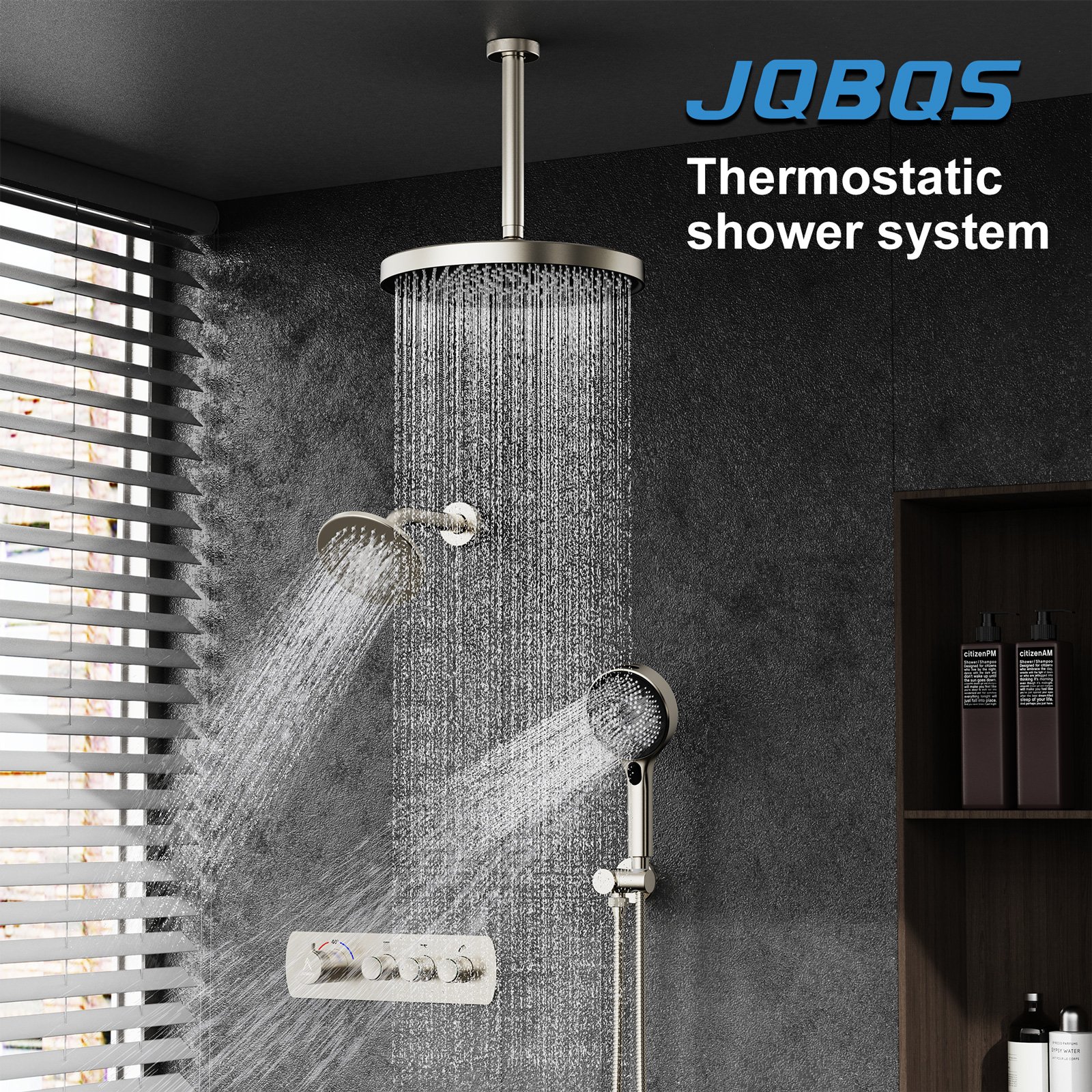 Thermostatic, round, three-function, brushed finish. - 图片 3