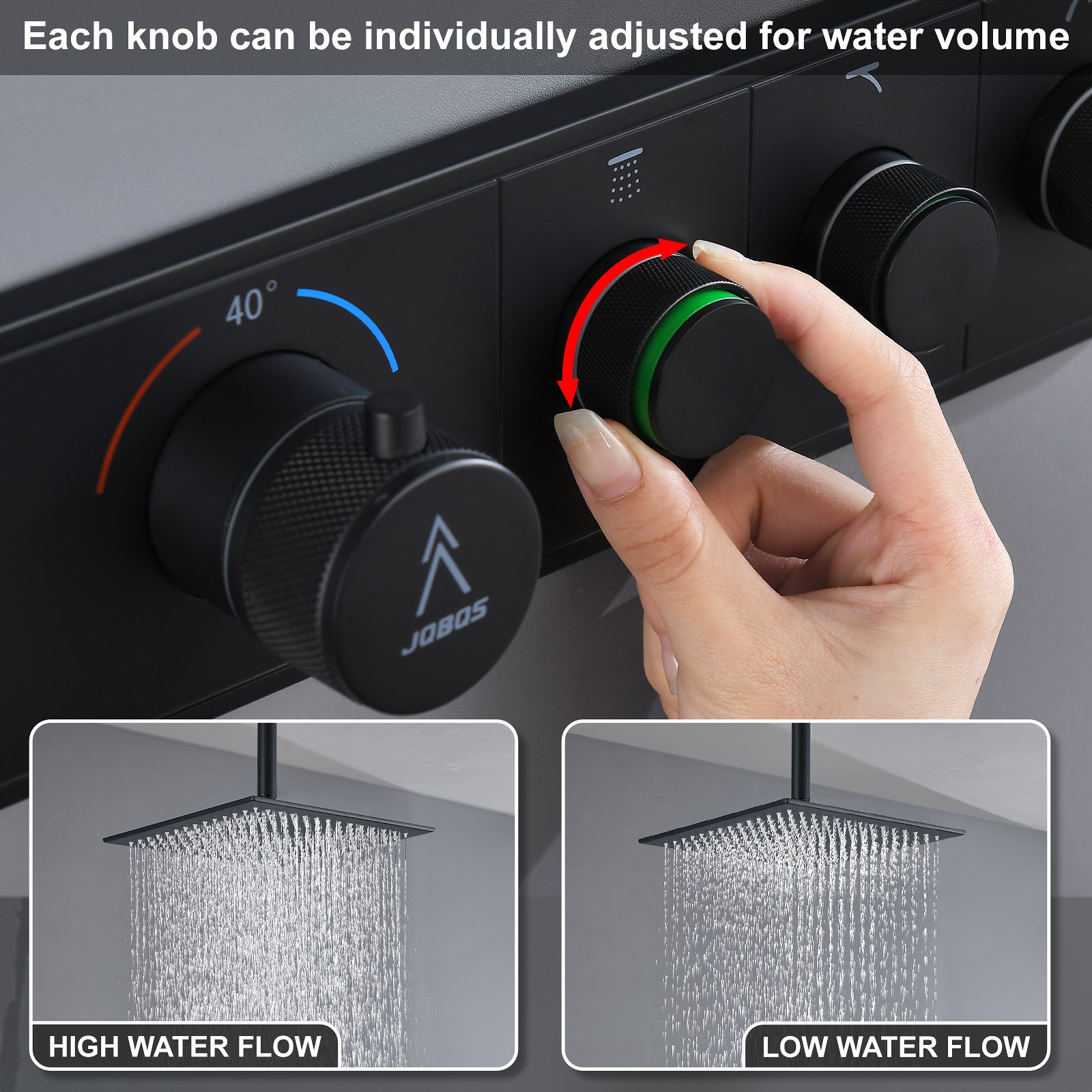 Thermostatic square three-function matte black - 图片 5