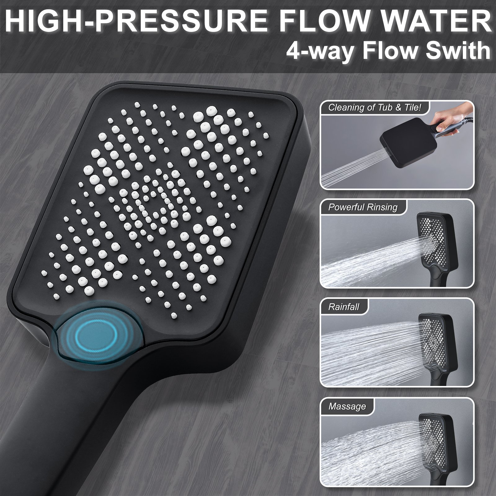 Thermostatic square three-function matte black - 图片 3