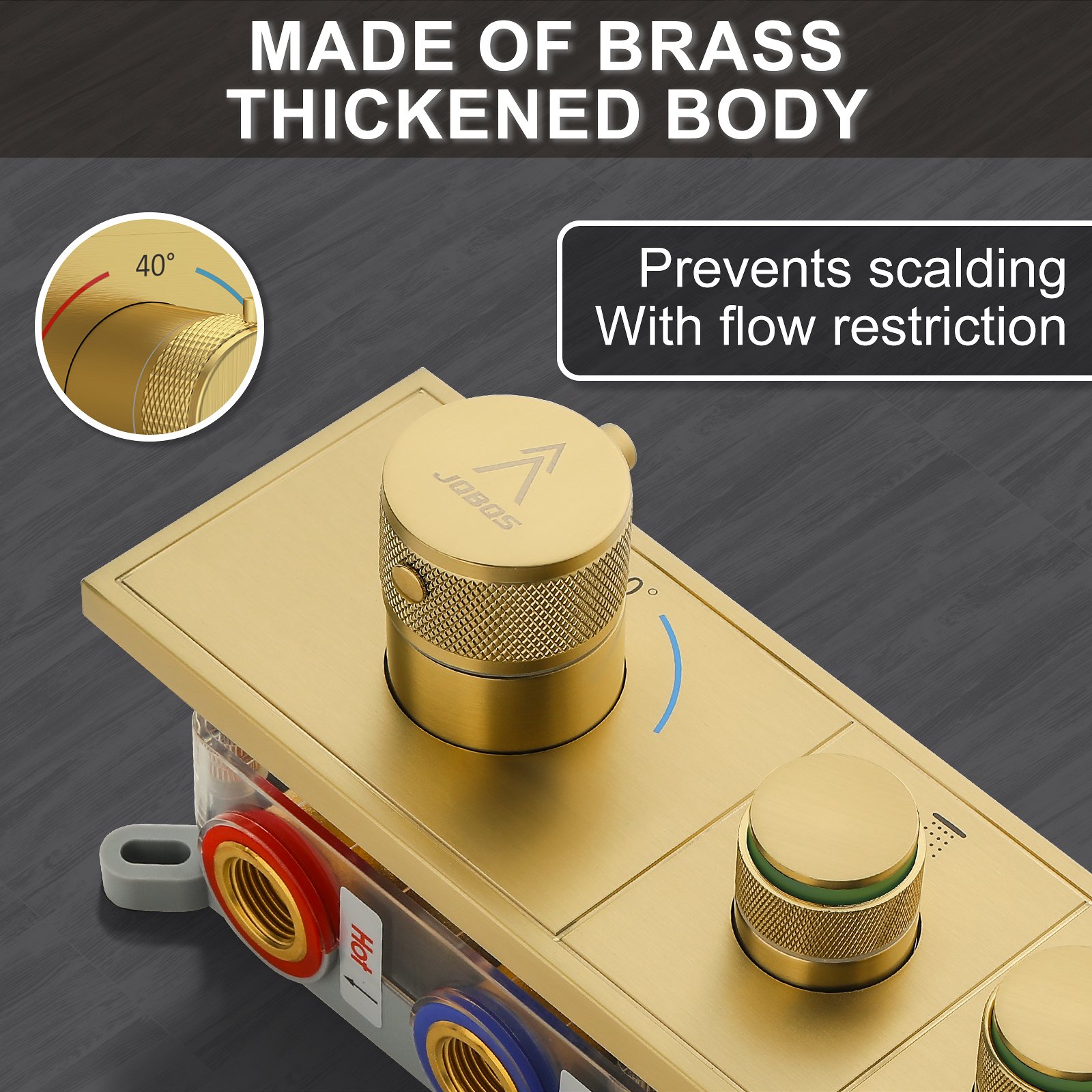 Thermostatic square three-function shower system, brushed gold finish. - 图片 7