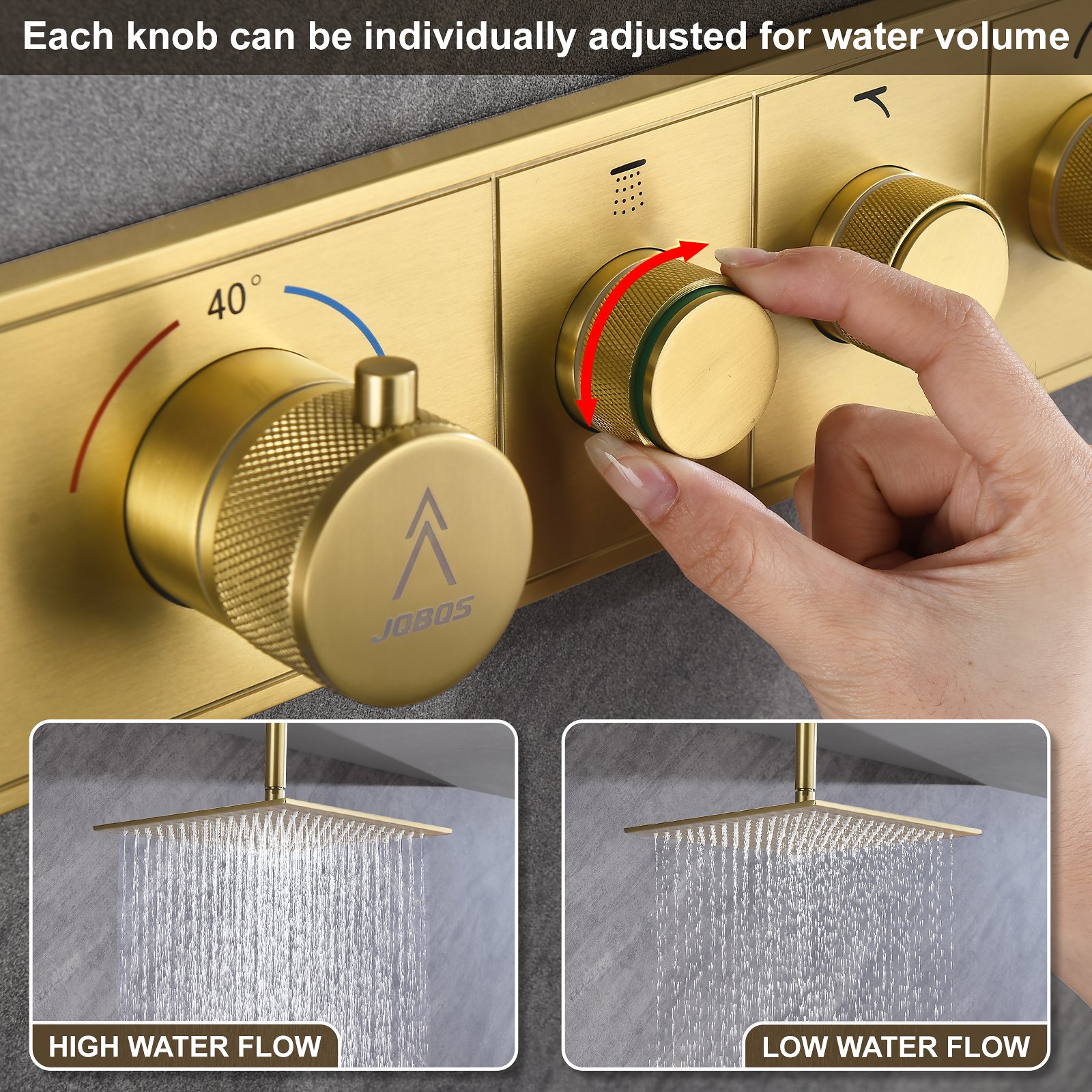 Thermostatic square three-function shower system, brushed gold finish. - 图片 5