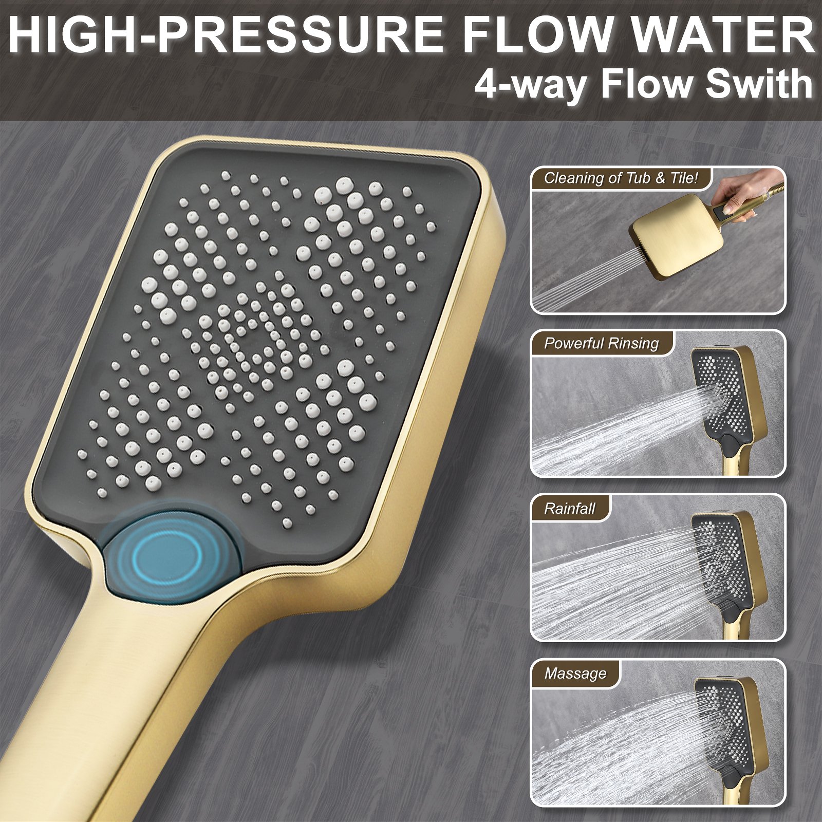 Thermostatic square three-function shower system, brushed gold finish. - 图片 3