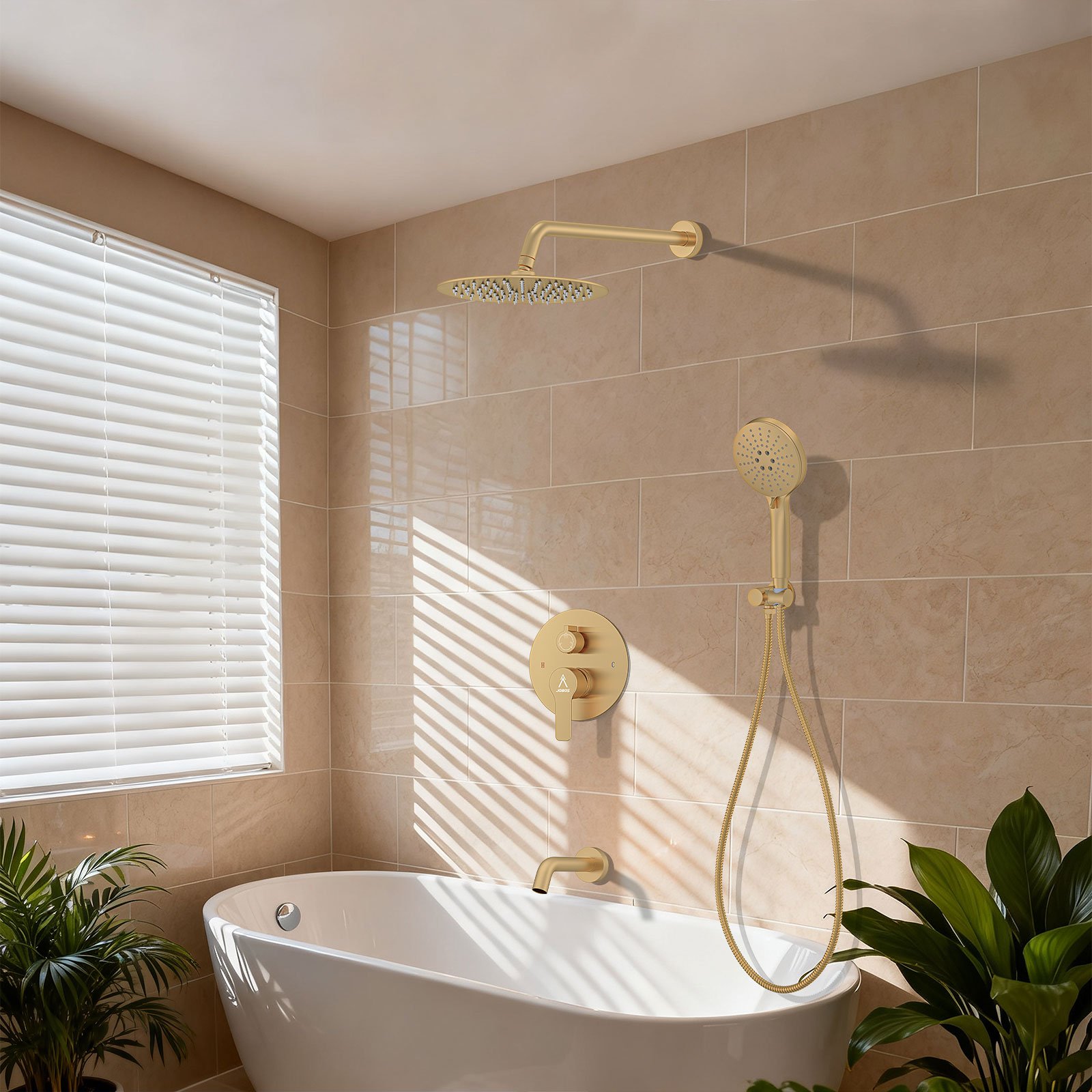 10-inch round bathtub with three functions, brushed gold finish. - 图片 3