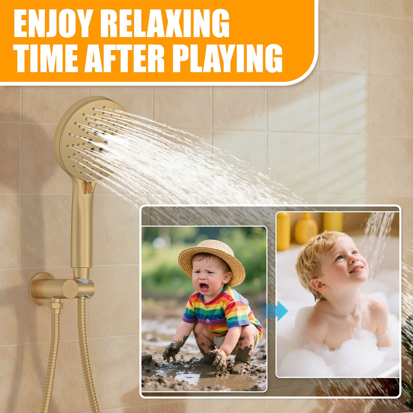 10-inch round bathtub with three functions, brushed gold finish. - 图片 6