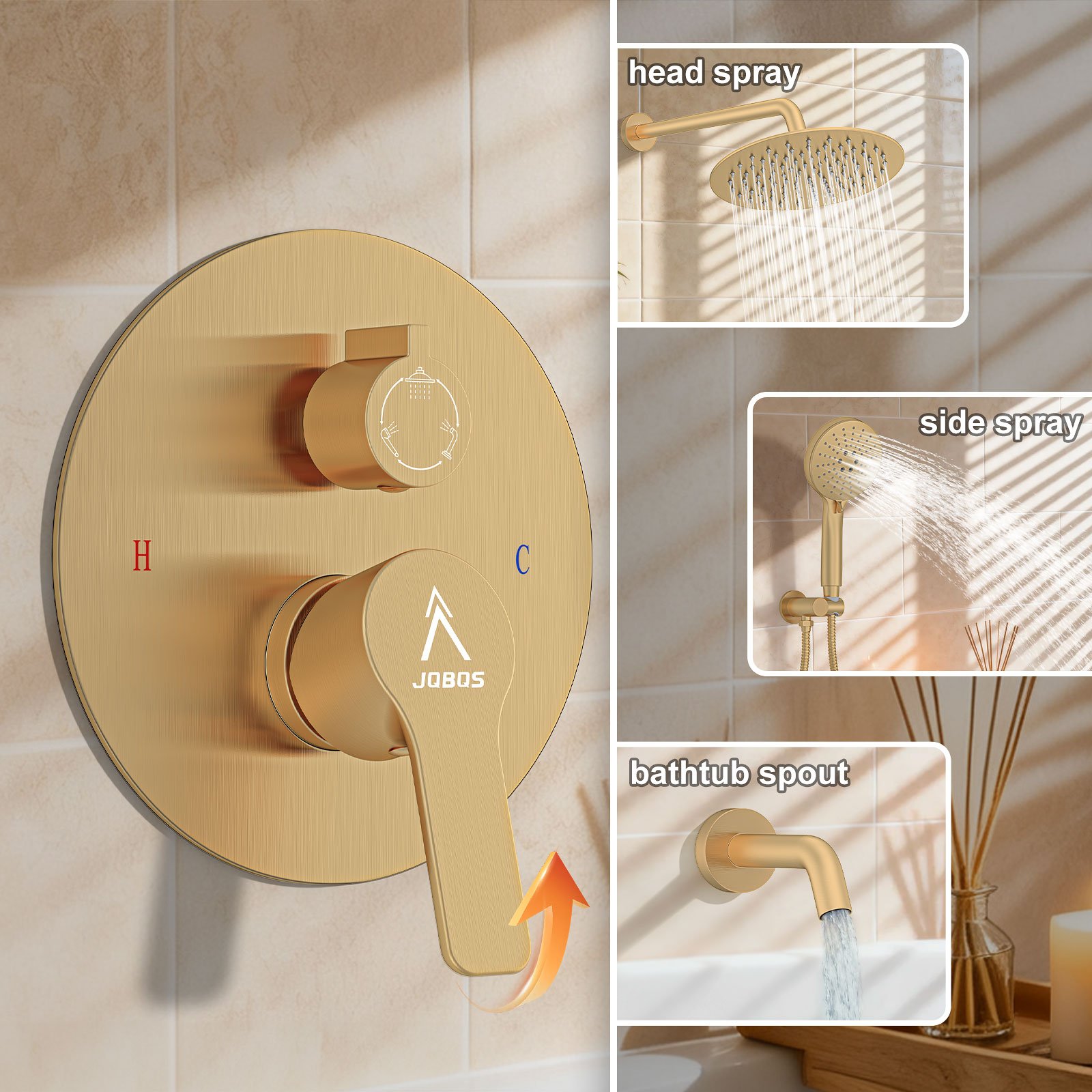 10-inch round bathtub with three functions, brushed gold finish. - 图片 8