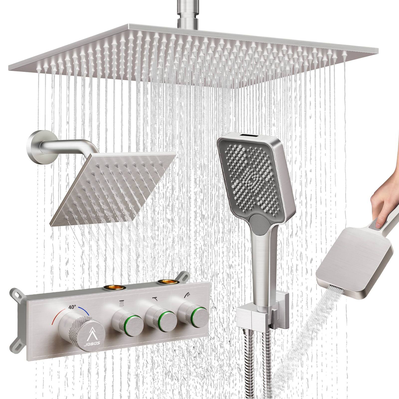 Thermostatic square shower head with three functions - 图片 5