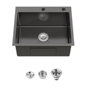 27 Inch Drop In & Undermount Kitchen Sink, Single Bowl Stainless Steel Kitchen Sink, Deep Basin Rust Resistant Farmhouse Sink with Noise Canceling Technology Black