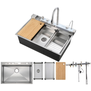 Drop In Kitchen Sink 33 Inch Single Bowl, Top Mount Stainless Steel Kitchen Sink, Deep Rust Resistant Kitchen Sink with Noise Reduction