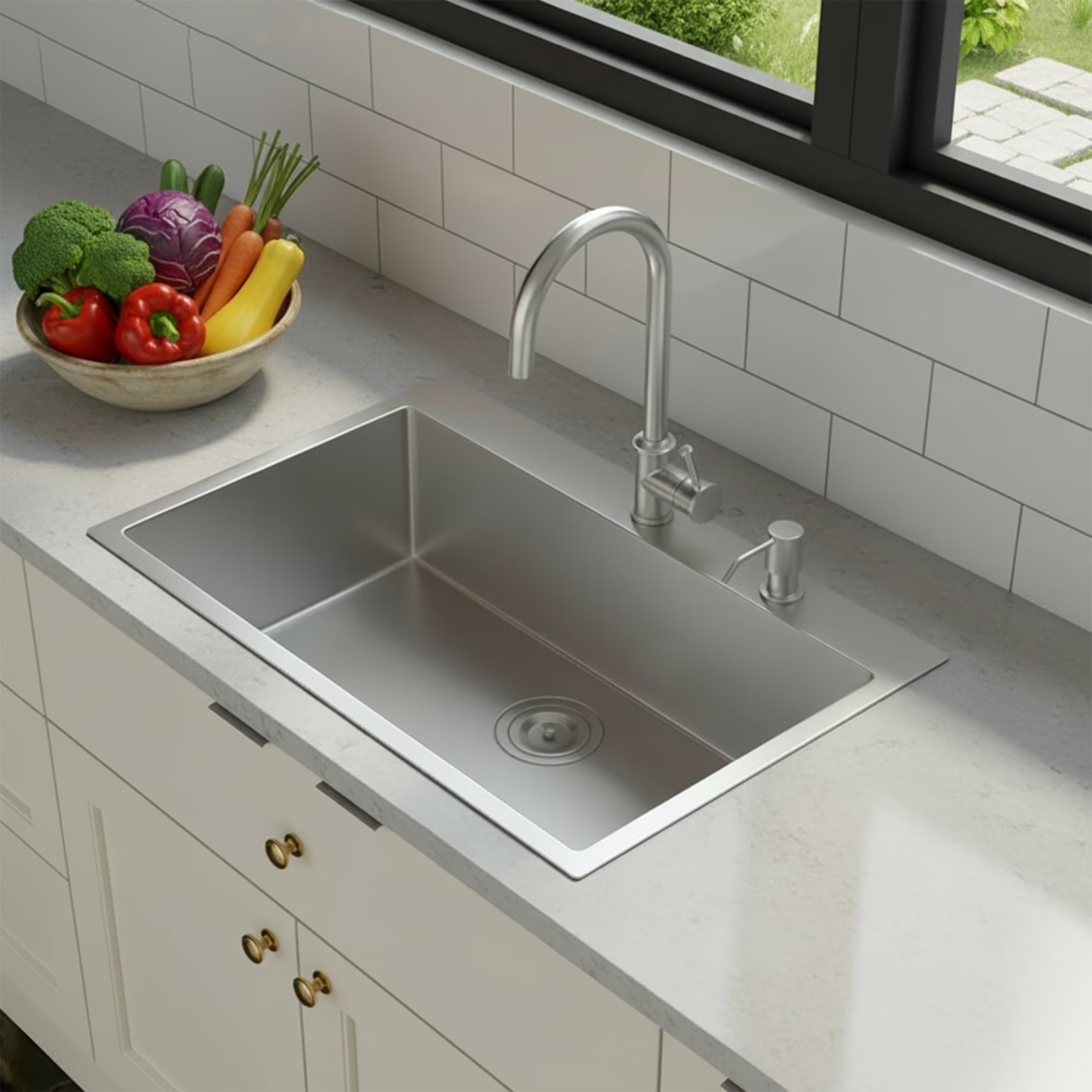 23 Inch Drop In & Undermount Kitchen Sink, Single Bowl Stainless Steel Kitchen Sink, Deep Basin Rust Resistant Farmhouse Sink with Noise Canceling Technology Brushed Silver - 图片 8