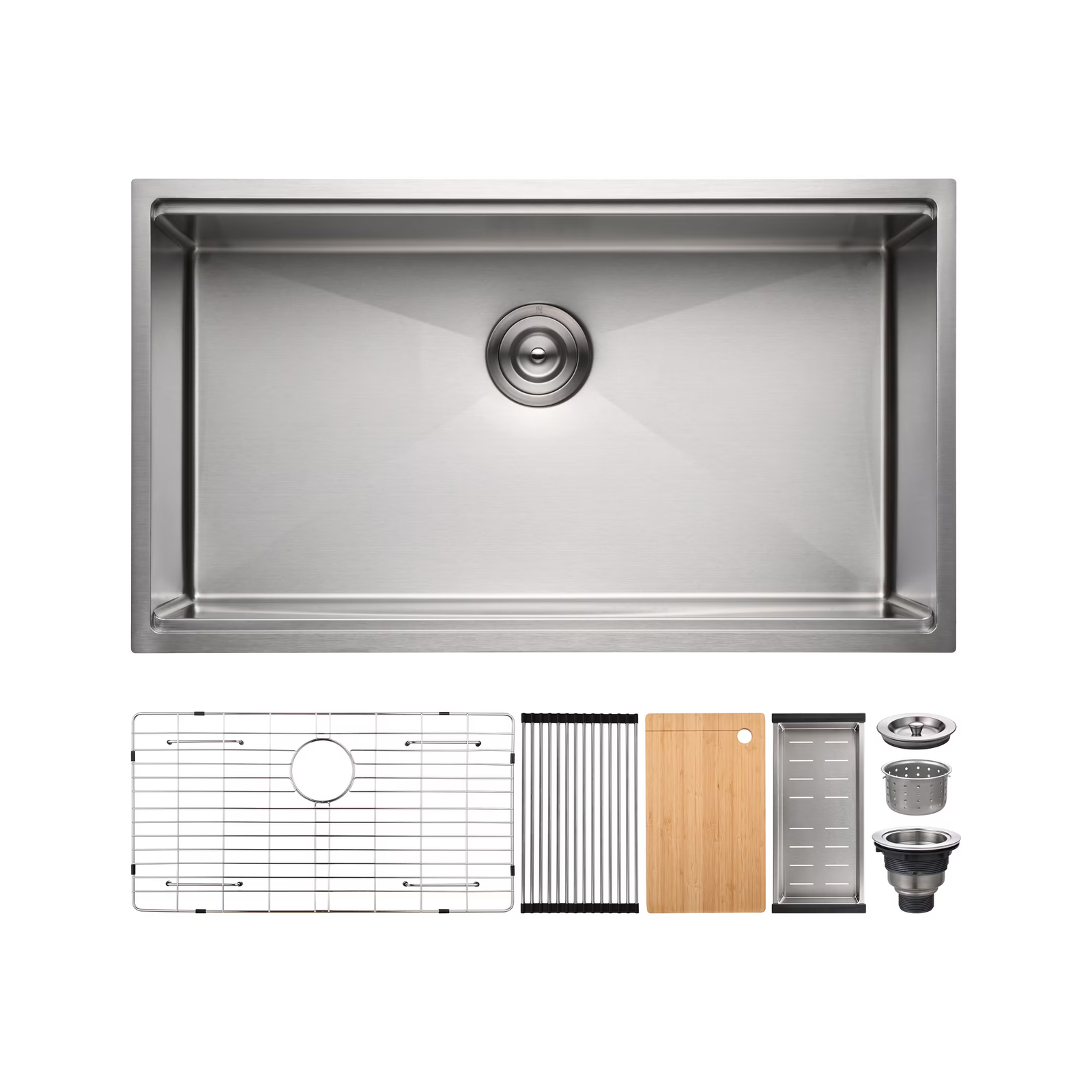 36 Inch Drop In & Undermount Kitchen Sink, Single Bowl Stainless Steel Kitchen Sink, Deep Basin Rust Resistant Farmhouse Sink with Noise Canceling Technology Brushed Silver - 图片 9