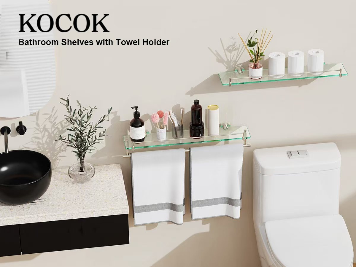 Woindo Bathroom Glass Shelf with Railing, Floating Tempered Glass Bathroom Wall Shelf Rectangle 20 Inch Over The Toilet Storage Cabinet, Gaming Floating Shelves, Bathroom Accessories and Home Decor - 图片 17