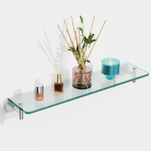 Woindo Bathroom Glass Shelf, Floating Tempered Glass Bathroom Wall Shelf Rectangle 20 Inch Shelves Chrome Polished Bracket Mount Modern