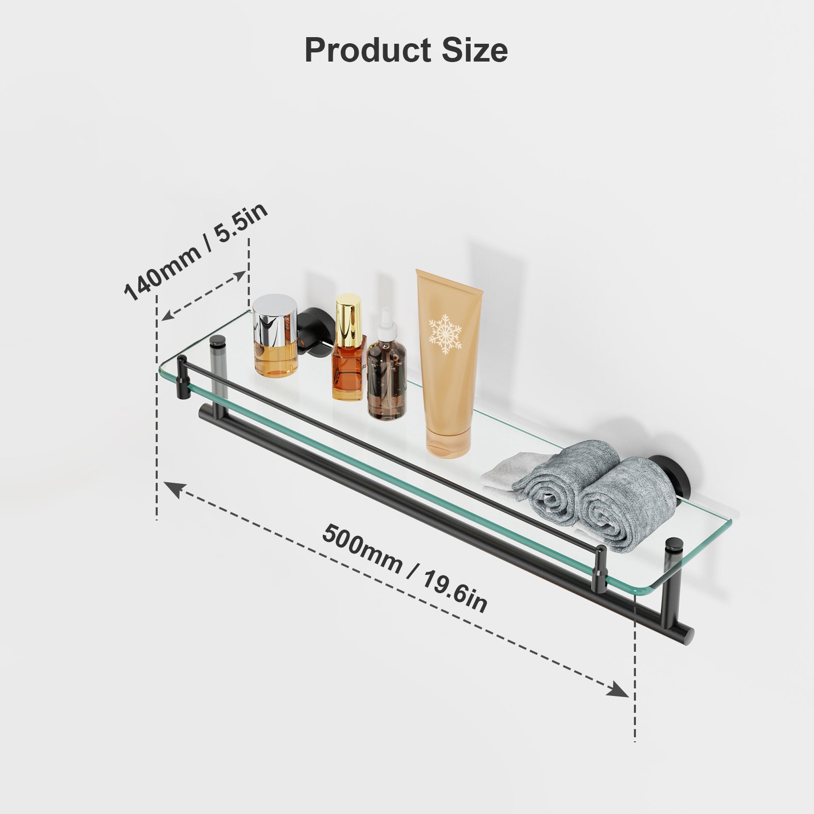 Woindo Bathroom Glass Shelf with Railing, Floating Tempered Glass Bathroom Wall Shelf Rectangle 20 Inch Over The Toilet Storage Cabinet, Gaming Floating Shelves, Bathroom Accessories and Home Decor - 图片 6