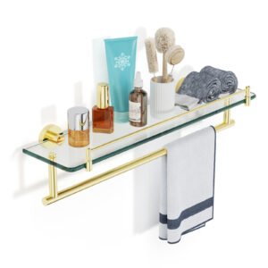 Woindo Bathroom Glass Shelf with Railing, Floating Tempered Glass Bathroom Wall Shelf Rectangle 20 Inch Over The Toilet Storage Cabinet, Gaming Floating Shelves, Bathroom Accessories and Home Decor