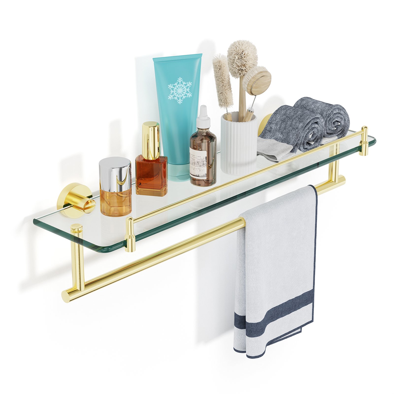 Woindo Bathroom Glass Shelf with Railing, Floating Tempered Glass Bathroom Wall Shelf Rectangle 20 Inch Over The Toilet Storage Cabinet, Gaming Floating Shelves, Bathroom Accessories and Home Decor