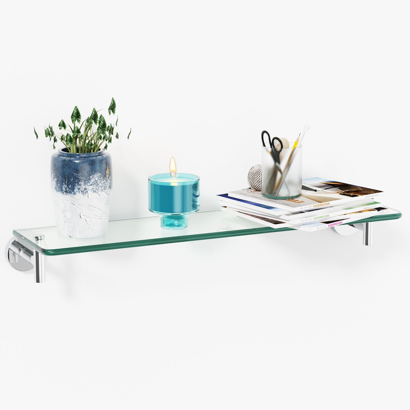 Woindo Bathroom Glass Shelf, Floating Tempered Glass Bathroom Wall Shelf Rectangle 20 Inch Shelves Chrome Polished Bracket Mount Modern - 图片 12