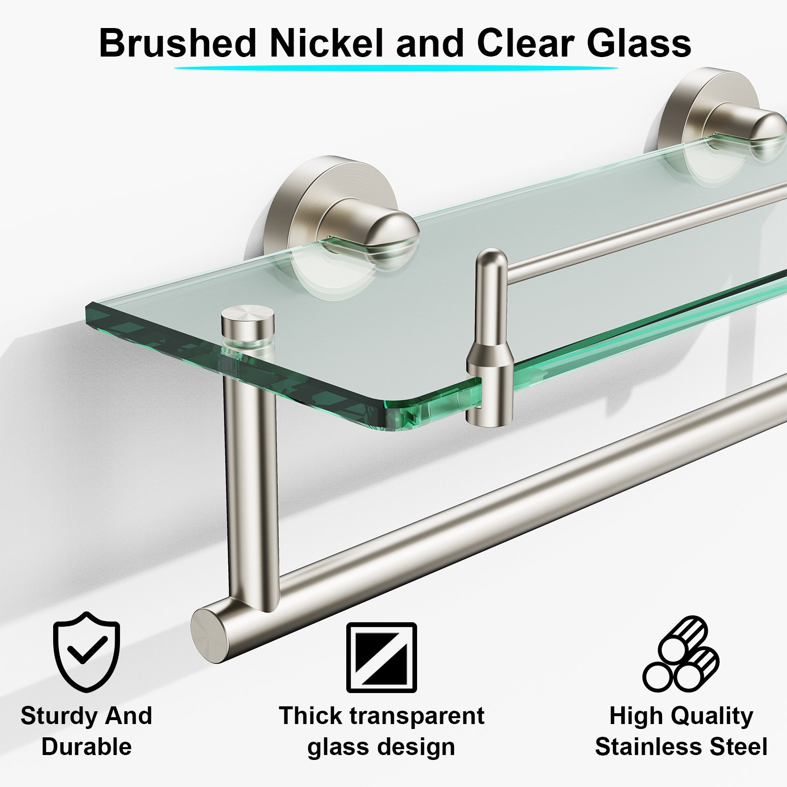 Woindo Bathroom Glass Shelf with Railing, Floating Tempered Glass Bathroom Wall Shelf Rectangle 16 Inch Over The Toilet Storage Cabinet, Gaming Floating Shelves, Bathroom Accessories and Home Decor - 图片 12