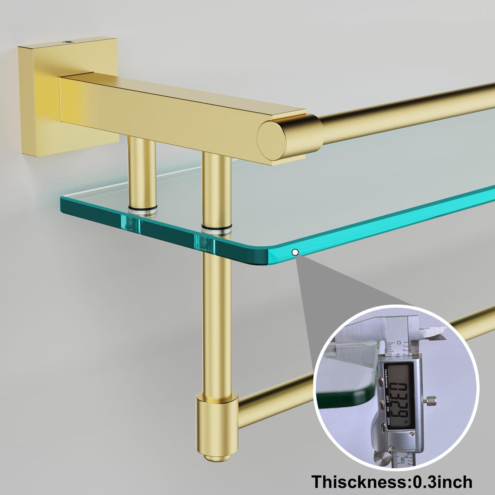 Woindo Bathroom Glass Shelf with Full-coverage Railing, Floating Tempered Glass Bathroom Wall Shelf Rectangle 24 Inch Over The Toilet Storage Cabinet, Towels, Gaming Floating Shelves - 图片 5