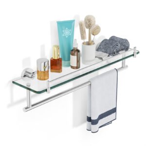 Woindo Bathroom Glass Shelf with Railing, Floating Tempered Glass Bathroom Wall Shelf Rectangle 20 Inch Over The Toilet Storage Cabinet, Gaming Floating Shelves, Bathroom Accessories and Home Decor