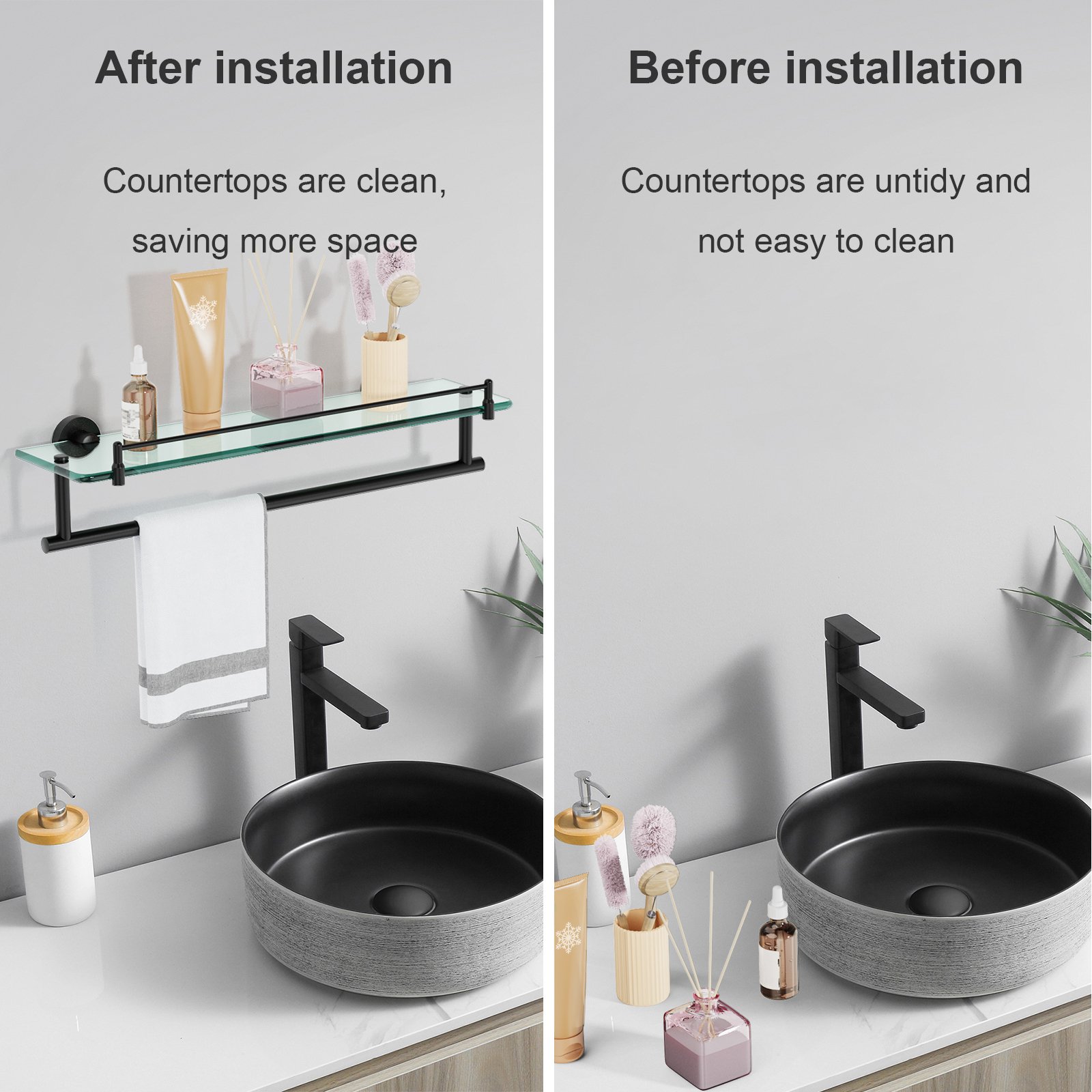 Woindo Bathroom Glass Shelf with Railing, Floating Tempered Glass Bathroom Wall Shelf Rectangle 20 Inch Over The Toilet Storage Cabinet, Gaming Floating Shelves, Bathroom Accessories and Home Decor - 图片 5