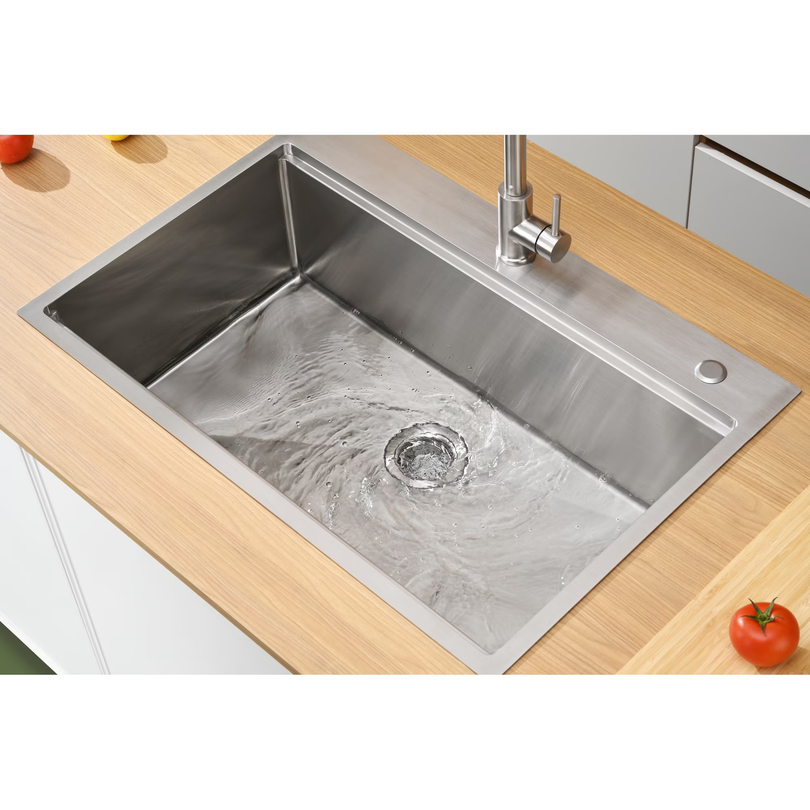 33 Inch Drop In & Undermount Kitchen Sink, Single Bowl Stainless Steel Kitchen Sink, Deep Basin Rust Resistant Farmhouse Sink with Noise Canceling Technology Brushed Silver - 图片 8