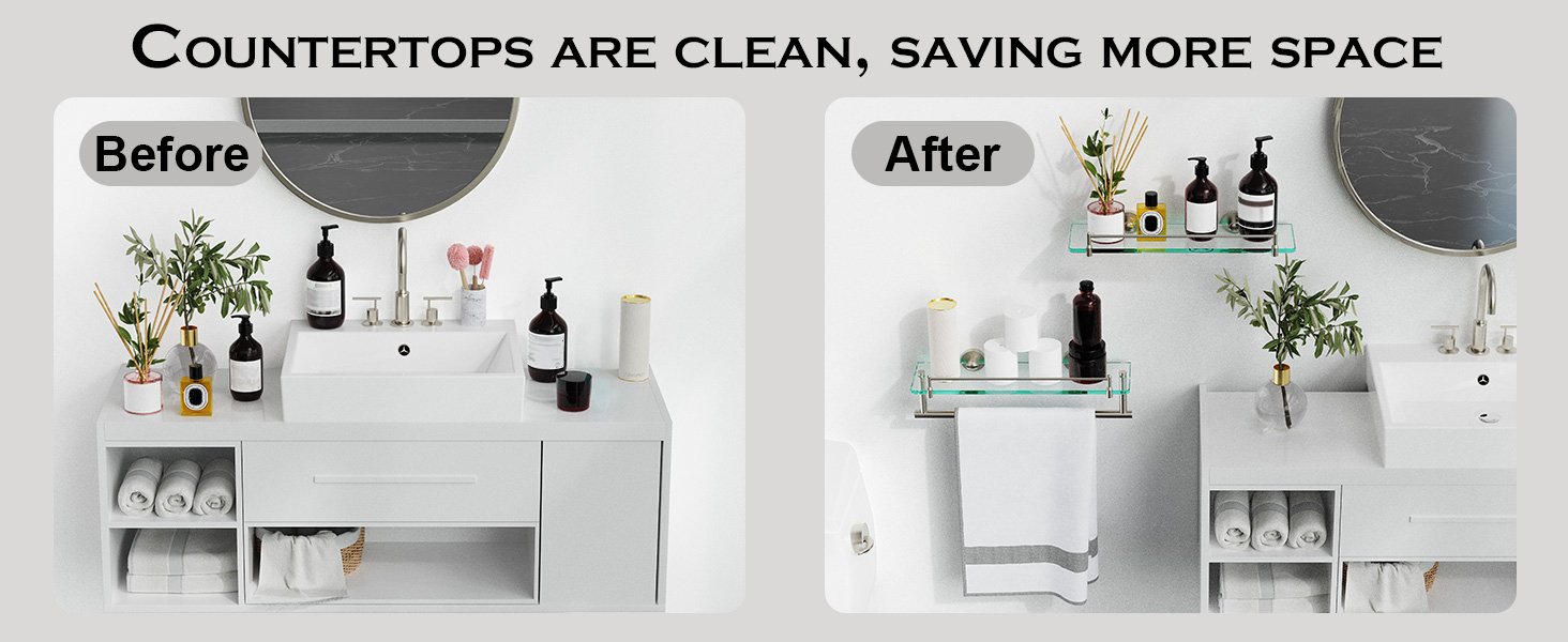 Woindo Bathroom Glass Shelf with Railing, Floating Tempered Glass Bathroom Wall Shelf Rectangle 16 Inch Over The Toilet Storage Cabinet, Gaming Floating Shelves, Bathroom Accessories and Home Decor - 图片 7
