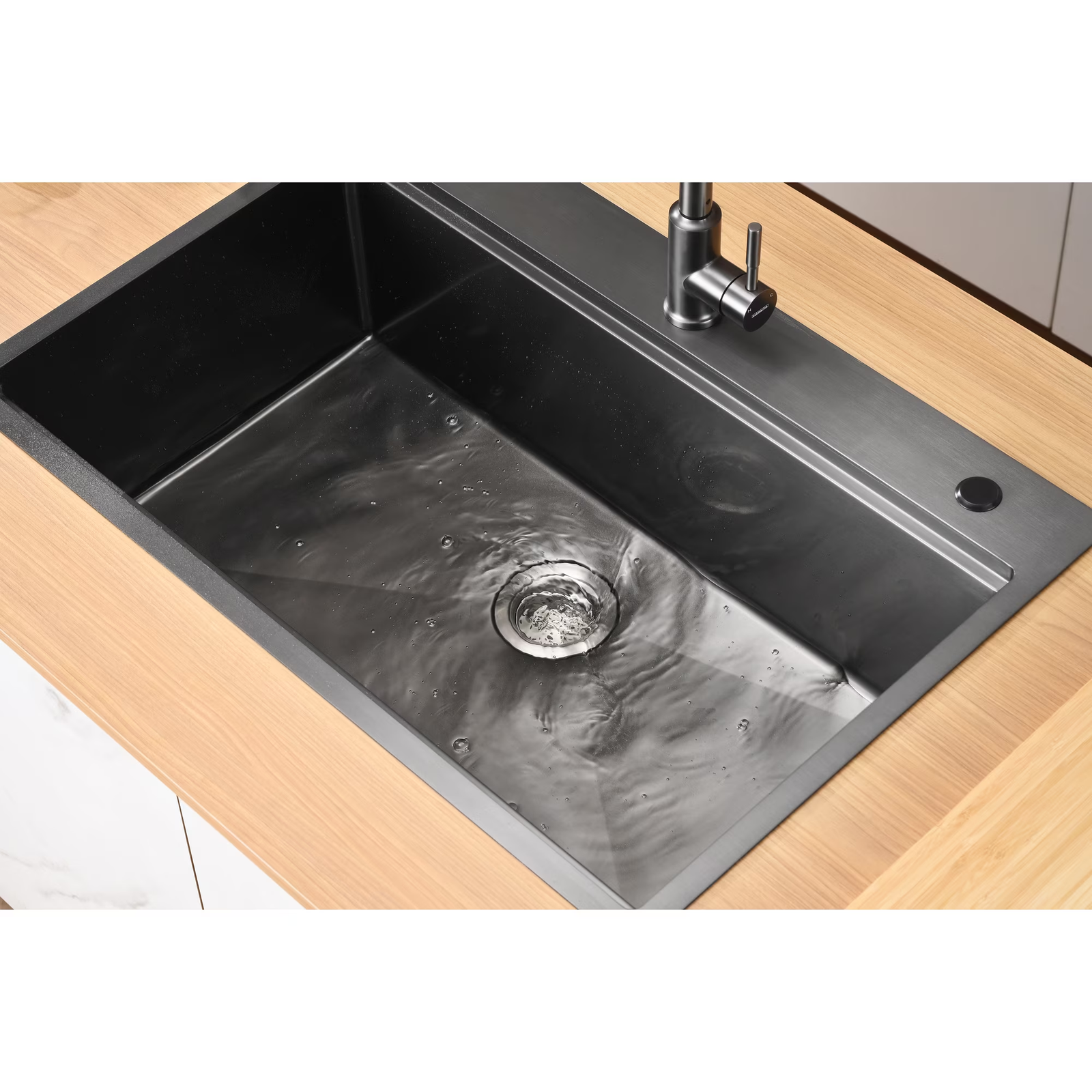 33 Inch Drop In & Undermount Kitchen Sink, Single Bowl Stainless Steel Kitchen Sink, Deep Basin Rust Resistant Farmhouse Sink with Noise Canceling Technology Black - 图片 7