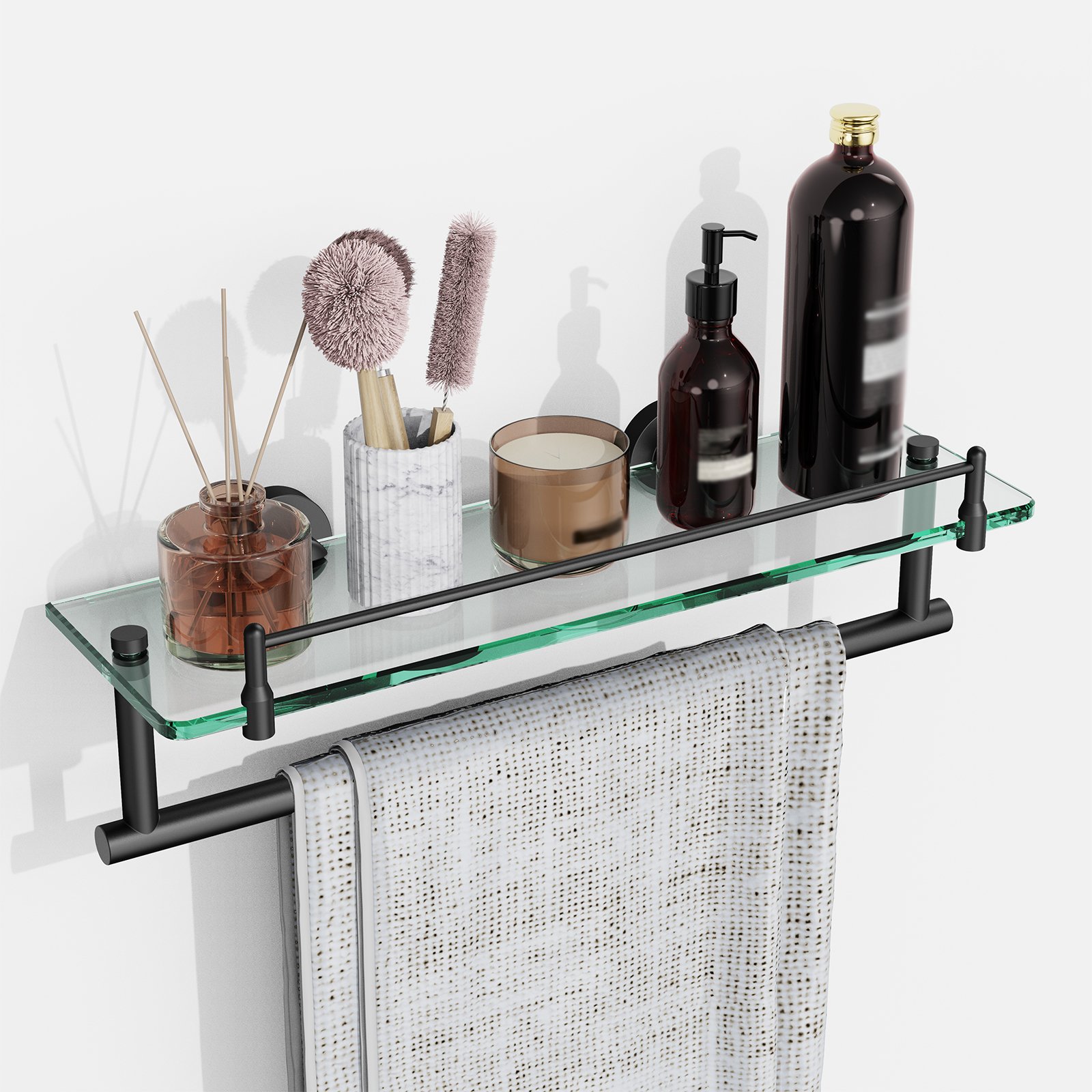 Woindo Bathroom Glass Shelf with Railing, Floating Tempered Glass Bathroom Wall Shelf Rectangle 16 Inch Over The Toilet Storage Cabinet, Gaming Floating Shelves, Bathroom Accessories and Home Decor