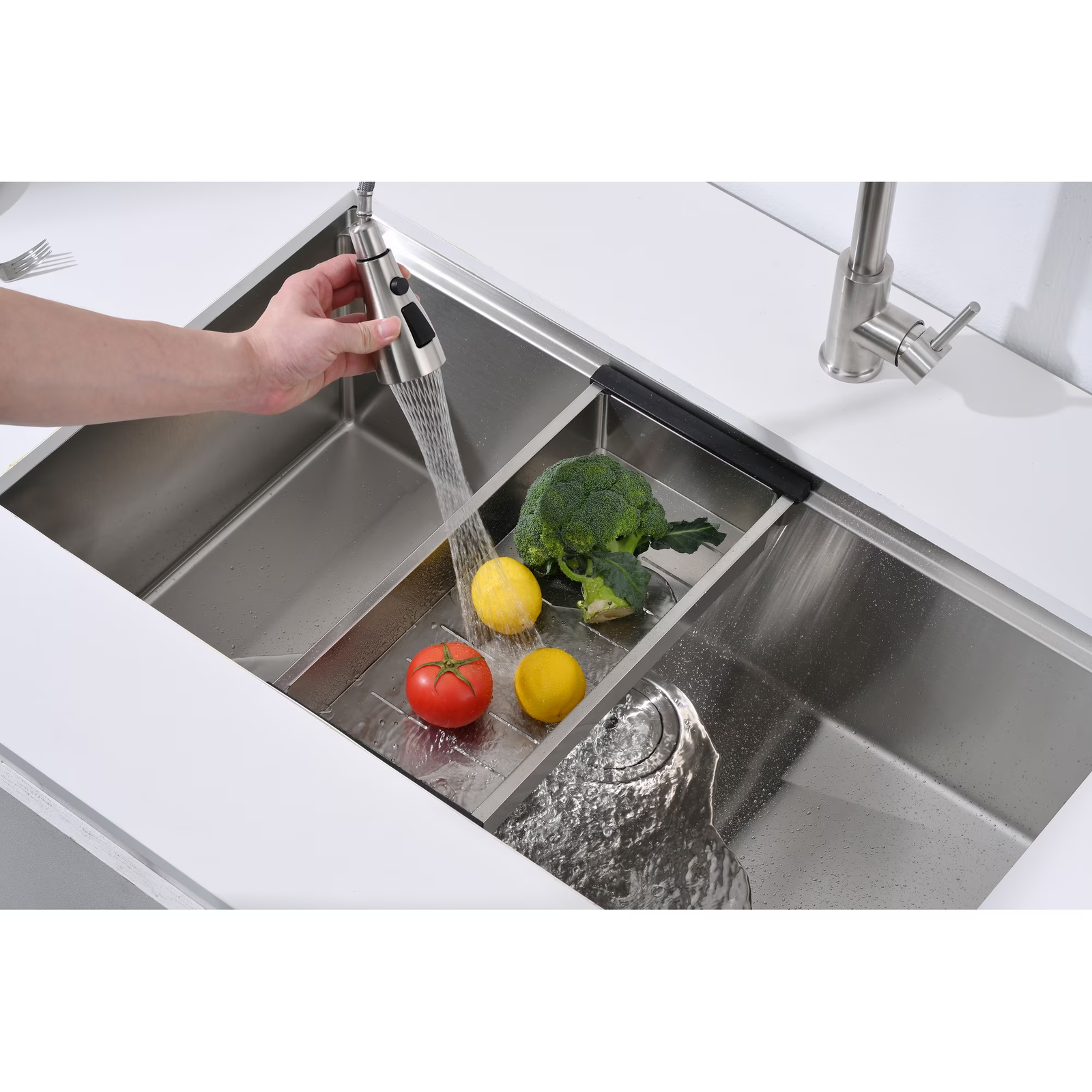 36 Inch Drop In & Undermount Kitchen Sink, Single Bowl Stainless Steel Kitchen Sink, Deep Basin Rust Resistant Farmhouse Sink with Noise Canceling Technology Brushed Silver - 图片 5